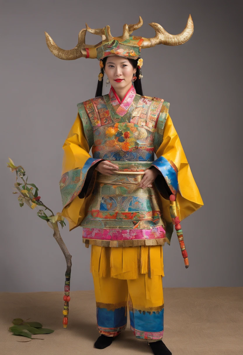 Yi or Miao clothing,Bucks,cow horn,short,adolable