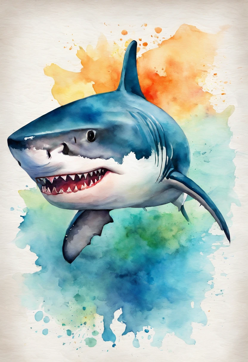 Laid back great white shark,Swim in the sea,Flick your tail,Curved body,Deep sea background,