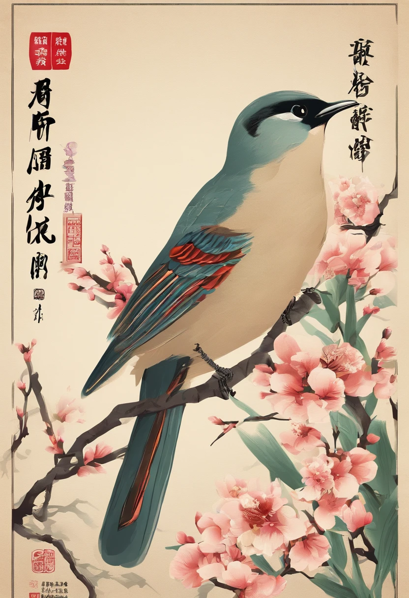 Spring，Traditional Chinese solar term term，early spring，(((spring flowers)))，SakuraNS，Brush writing，There are national style flower branches((Thrush))