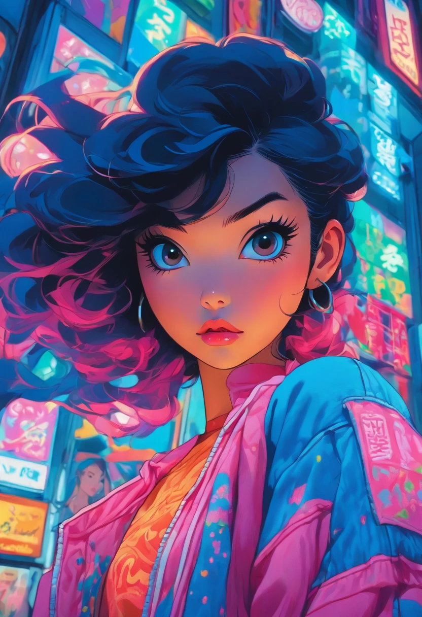 a beautiful asian model in jeans at night, in the style of casey weldon, detailed attention to costume and fashion, poolcore, resin, aurorapunk, kieron gillen, cute and colorful --ar 69:128 --s 750 --v 5.2