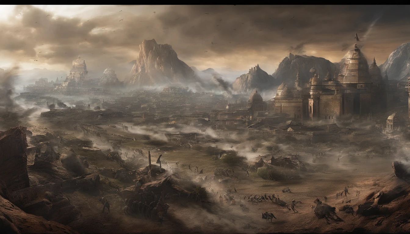 ancient battle field,Mountains of corpses,Rivers of blood flow。
