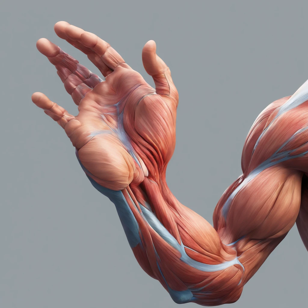 the detailed anatomy of the muscles of an arm without the skin, com o fundo preto, hyper realistic, 4k, cinematic --v4 2:3