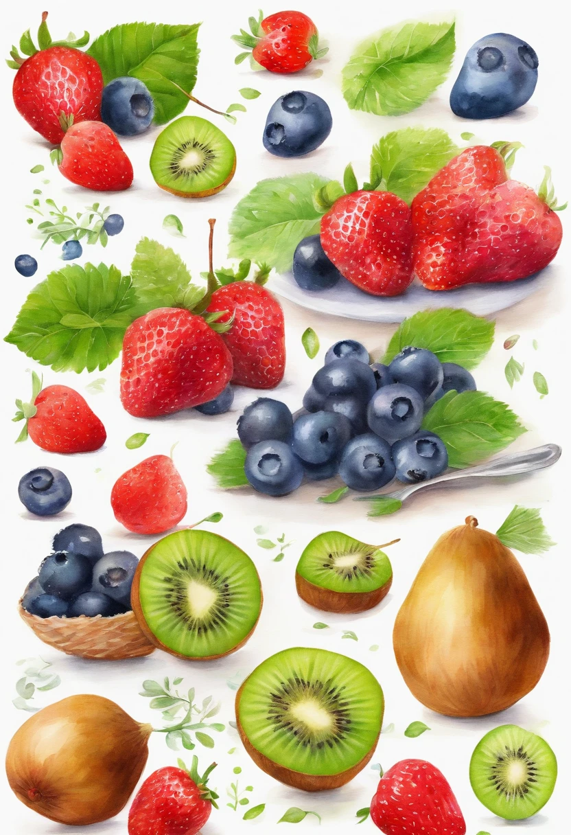 (Masterpiece: 1.2), (Best quality: 1.2), Glass sealed jar, kiwi, Strawberries, Blueberries Fruits, lewd juice, pudding, top of the jar full cream, Magic potions, Colorful,, White background,, Masterpiece, Super detail, (Best quality, high resolution), Ultra HD, 32K, CGSTATION pop, Masterpiece, Best quality