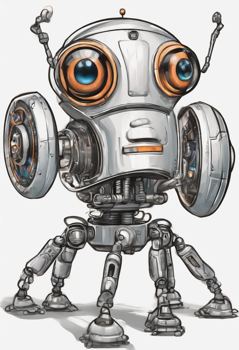 Creepy funny bug-eyed robot, smiles funny, Funny eyes, humor, caricature, hyper-detailing, sketch drawing, grafffiti