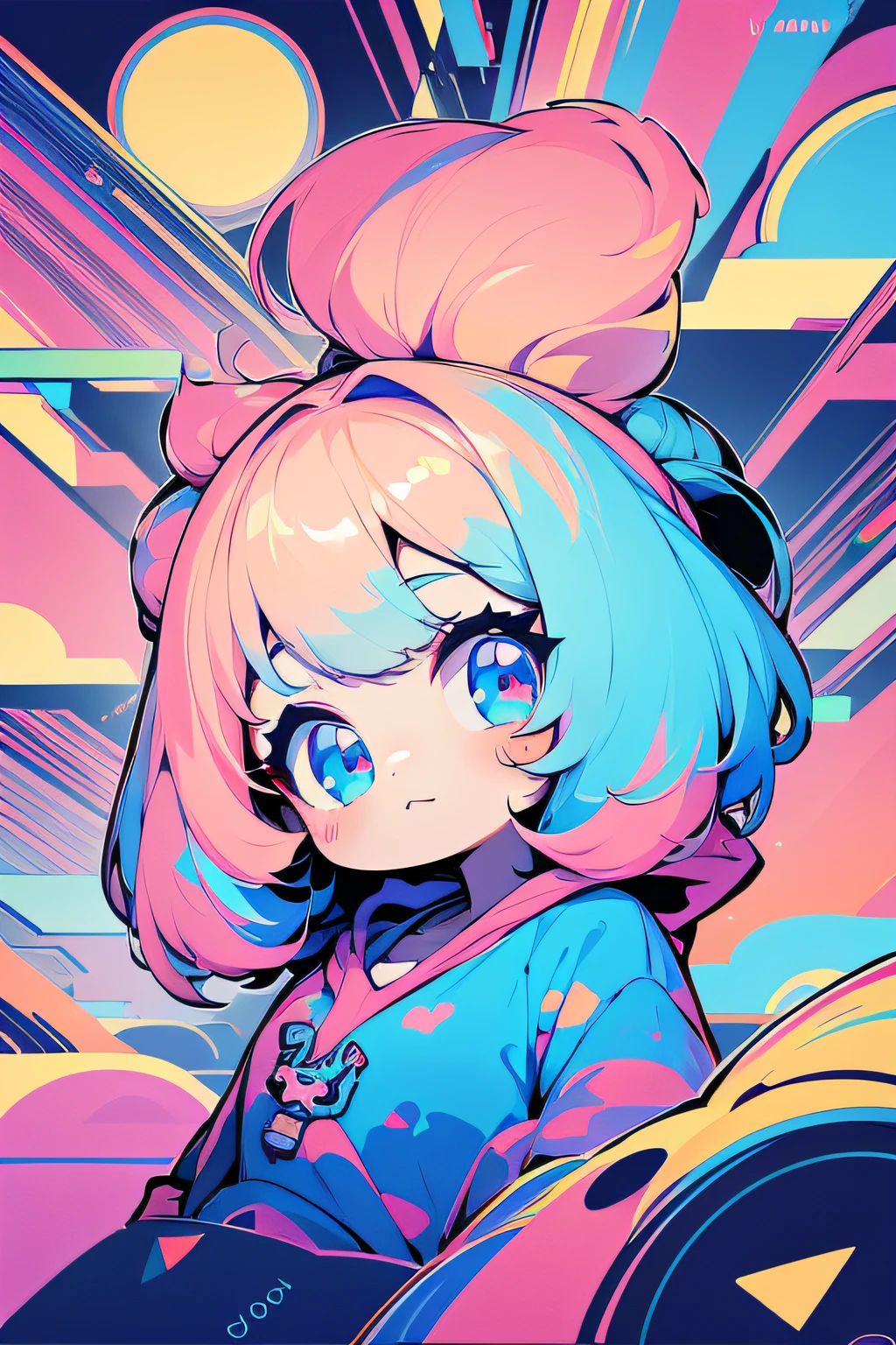 Аниме Chibi Girl,pastel colours, vector style, Y2K hoodie