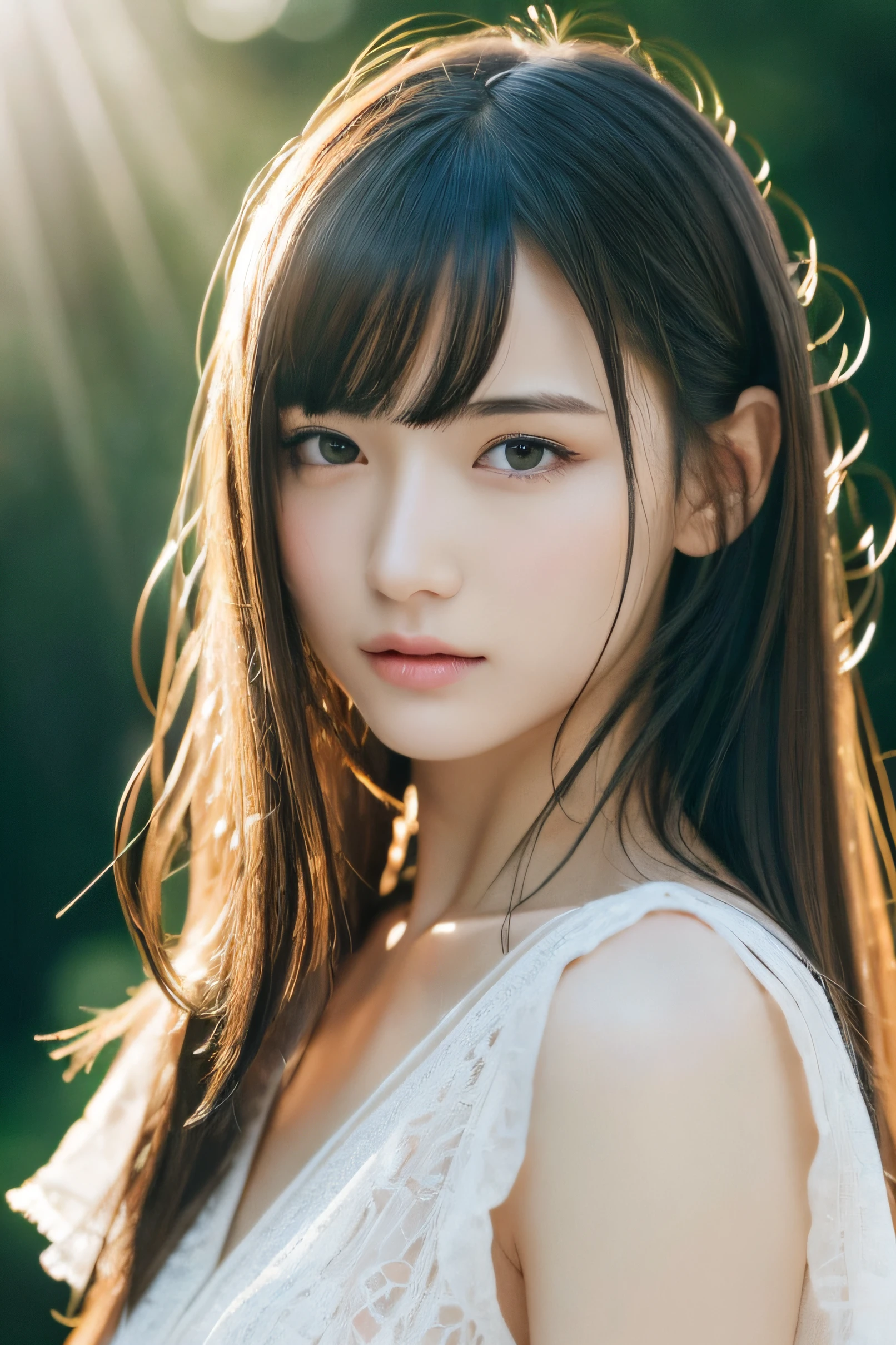 (((​masterpiece))), top-quality, ultra-detailliert, Extremely detailed, Detailed background, light rays, Very beautiful girl, japanese, 16 yo,  Detailed face, Solo, (Full body:1.3), (random hairstyles :1.2), Bangs, (Young Face), (Perfect body:1.1), blouse, sunrise glow, Summer, in 8K, Wallpaper, amazing, finely detail, Ultra-detailed, 超A high resolution, Extremely detailed, Pure erotic face, extremely detailed eye and face, Beautiful detailed eyes, highlydetailed skin, No makeup, (Natural Skin),