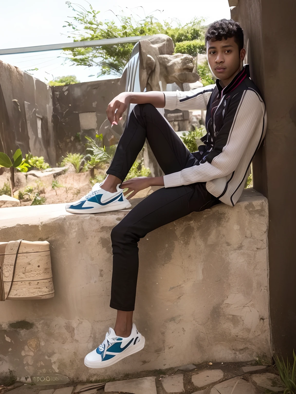 arafed boy sitting on a wall with his feet up, stylish pose, very artistic pose, with a cool pose, full body photogenic shot, full body picture, cool pose, with lovely look, candid picture, very very high quality picture, full body photgraph, very cool pose, casual photography, casual pose, full body in camera, full body photograph