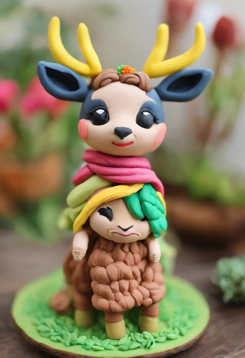 Yi costumes，Deer with long horns，Short，cute big breasts，sprout