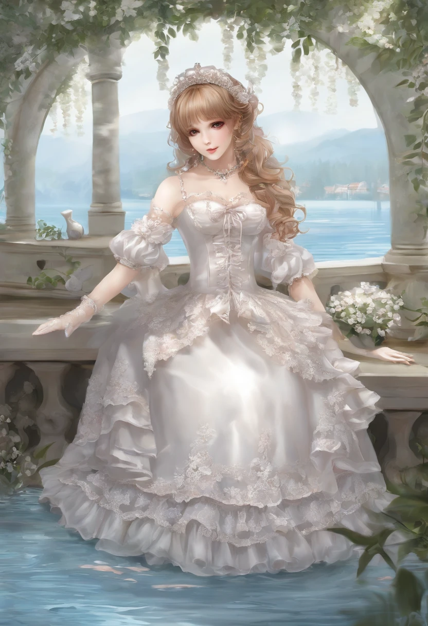 (lingerie:1.3), Takanobu Fujiwara(Takanobu Fujiwara)Digital rendering inspired by, pixiv, rococo, Victoria Gothic Lolita Fashion, Lolita Style,lolita fashion, one-piece,She is swimming in the lake,petticoat,open your legs, (Detailed description of the garment), cold, White skin, (Detailed description of blush), 1080p,8k wallpaper、Top  Quality