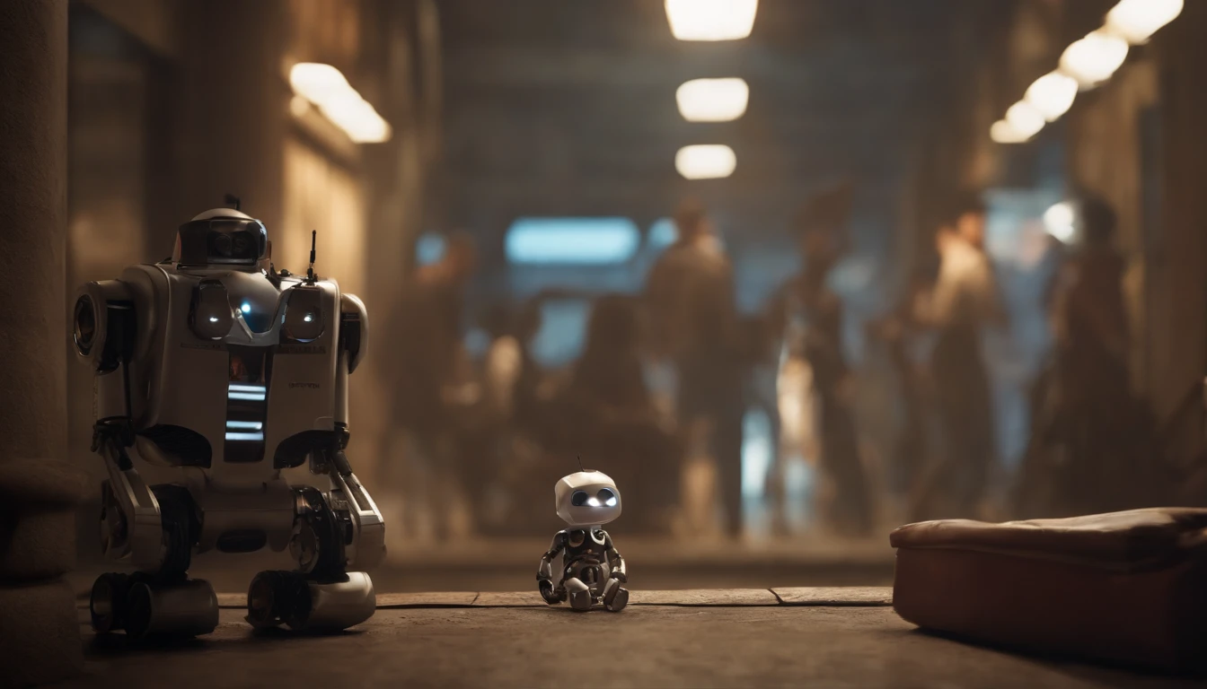 in a future dead city, escrevendo no live, na sala com livros, wide vision, ultra realista, altamente detalhado, pintura digital, arte conceitual, suave, foco nítido, tiro grande angular , babysitter, cute , with a cute baby , There is a cute robot standing in the future city play with a cute baby, which is a very cute robot, cute elaborate epic robot, beautiful robot character design, Kid Robot, Portrait of a futuristic robot, robotic mixed with organic, Future Robot, humanoid character, concept robot, White Robot, robot concept art, Steampunk Robot ,