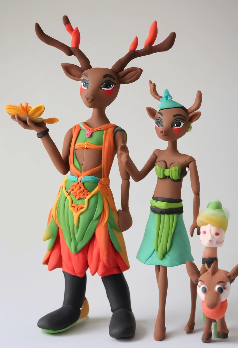 Yi or Miao costumes，deers，Anthropomorphic，com mascot，Short，cute big breasts，sprout