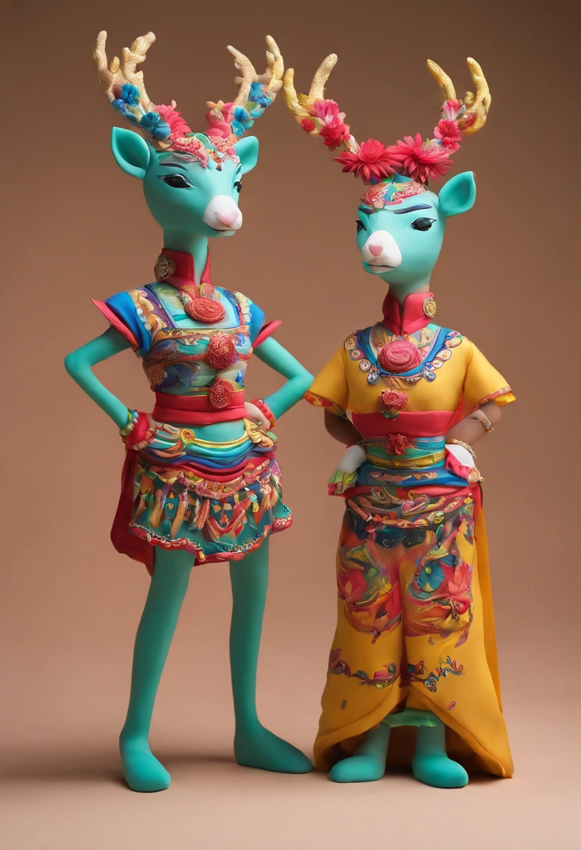Yi or Miao costumes，deers，cute big breasts