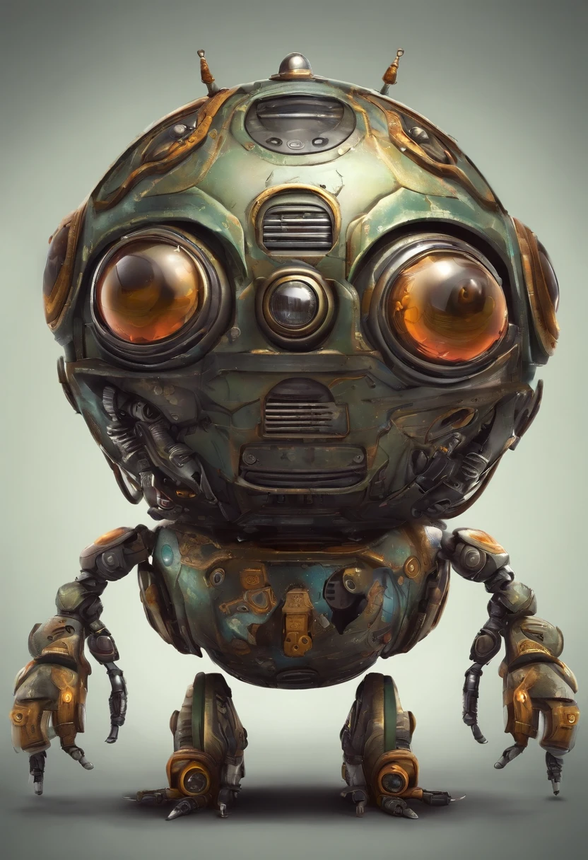 Creepy funny bug-eyed robot sphere, smiles funny, Funny eyes, humor, caricature, hyper-detailing, sketch drawing, grafffiti