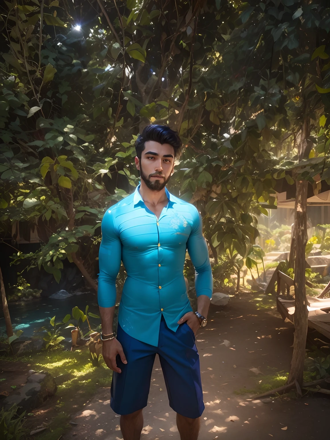 CREATE a lion-like man, de terno azul, com terno colado, gravata desalinhada, fundo celestial, galaxy, camisa colada transparente corpo trincado