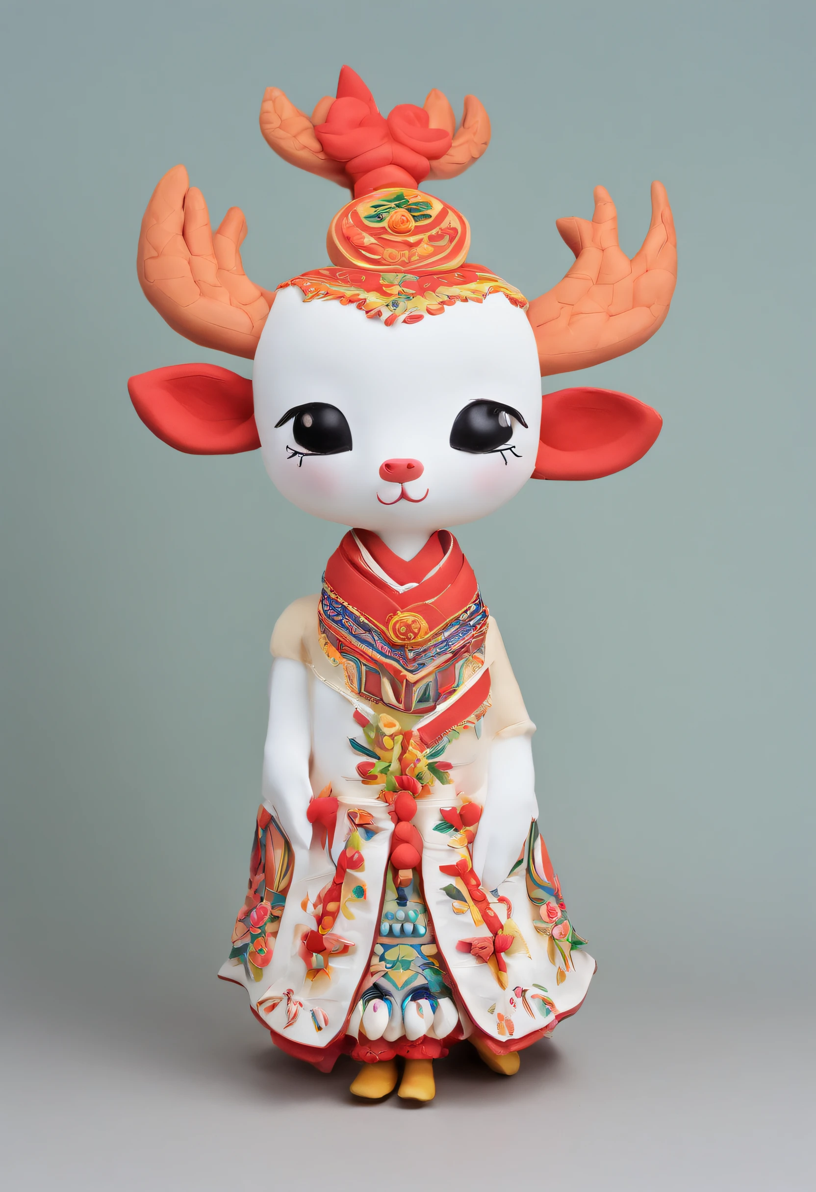 Yi or Miao costumes，deers，The white，cute big breasts