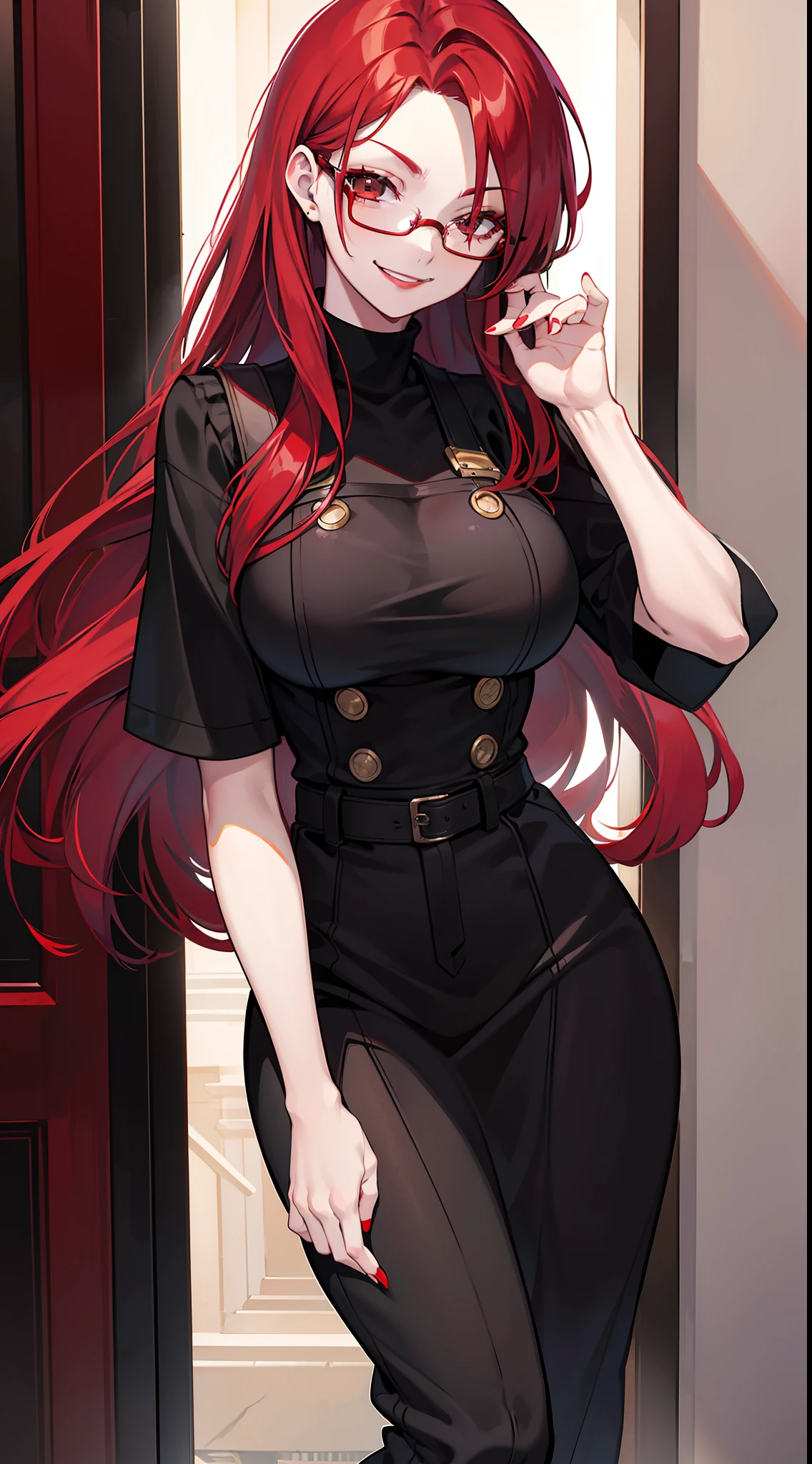 female character, red hair, green eyes, large breasts, thin, frowning, close up, wears commoner's clothing, milf, 37 years old