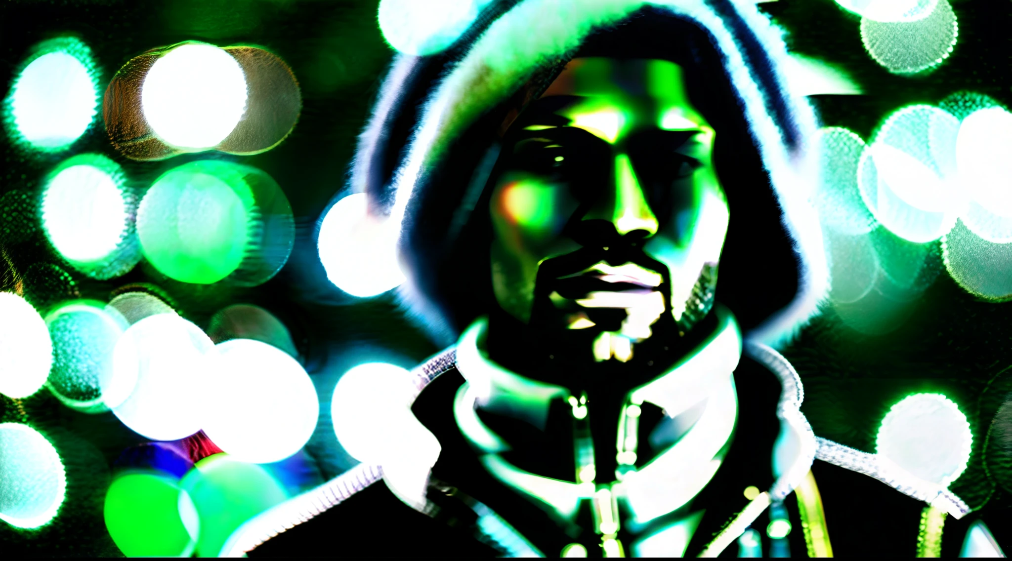 [midshot portrait] [24-28 Years Old black male fashion model] [dressed like a Ciberpunk style] [Happy expression on face][Photo taken in a mountainous and snowy landscape] [type of illumination: neon lighting], extremely realistic, 8k, insane details, intricate details, beautifully color graded,Color Grading, Editorial Photography, Photography, Bokeh, taken with a 60mm lens, ISO 300, f/4, 1/200th --ar 9:16