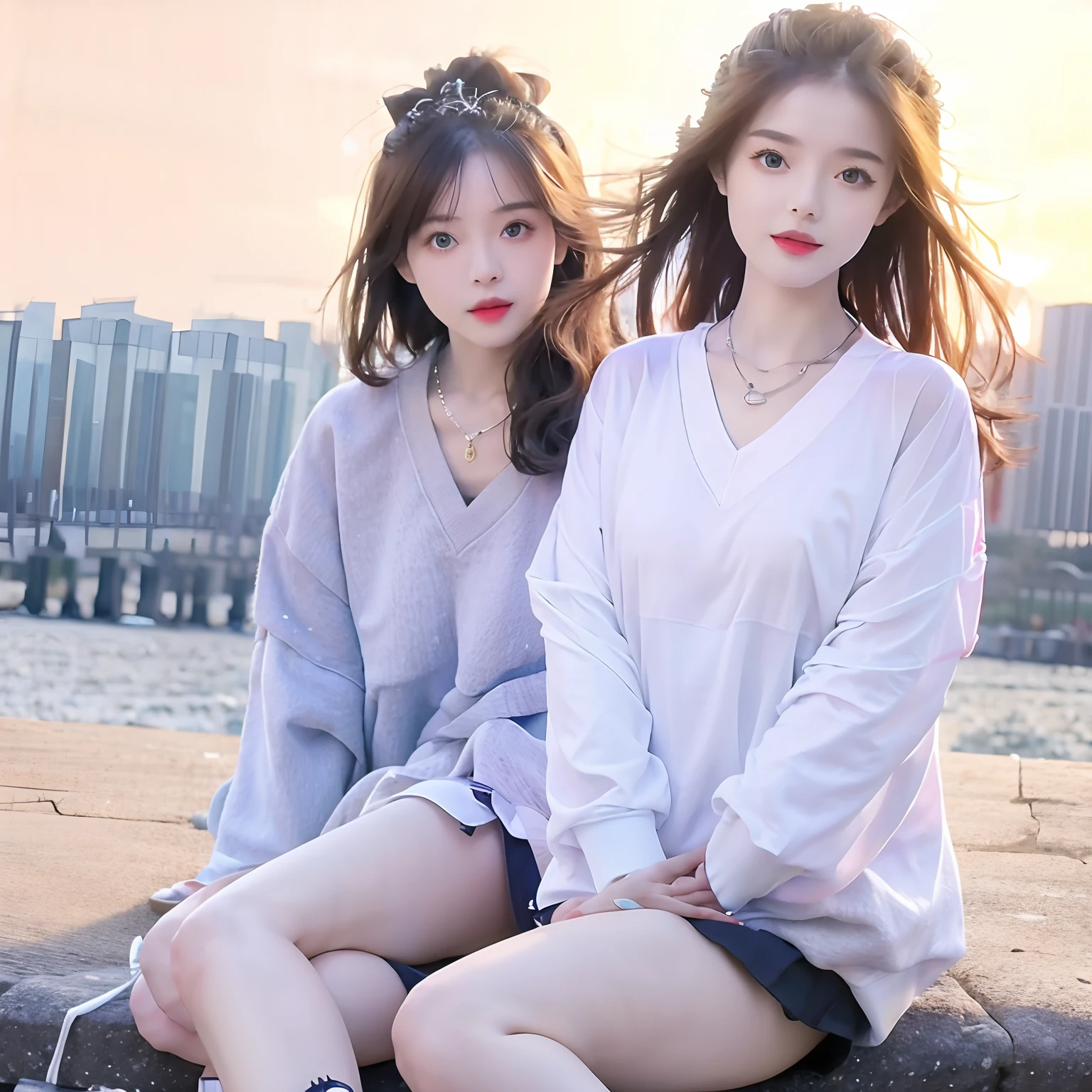 (Masterpiece, Best quality;1.3), Extremely detailed ,Ultra detailed, 1girll,Wearing a white sweatshirt,blue short pants,Lie on the bed,yellow long hair,Snow-white skin,Exaggerated necklace,Tattooed with