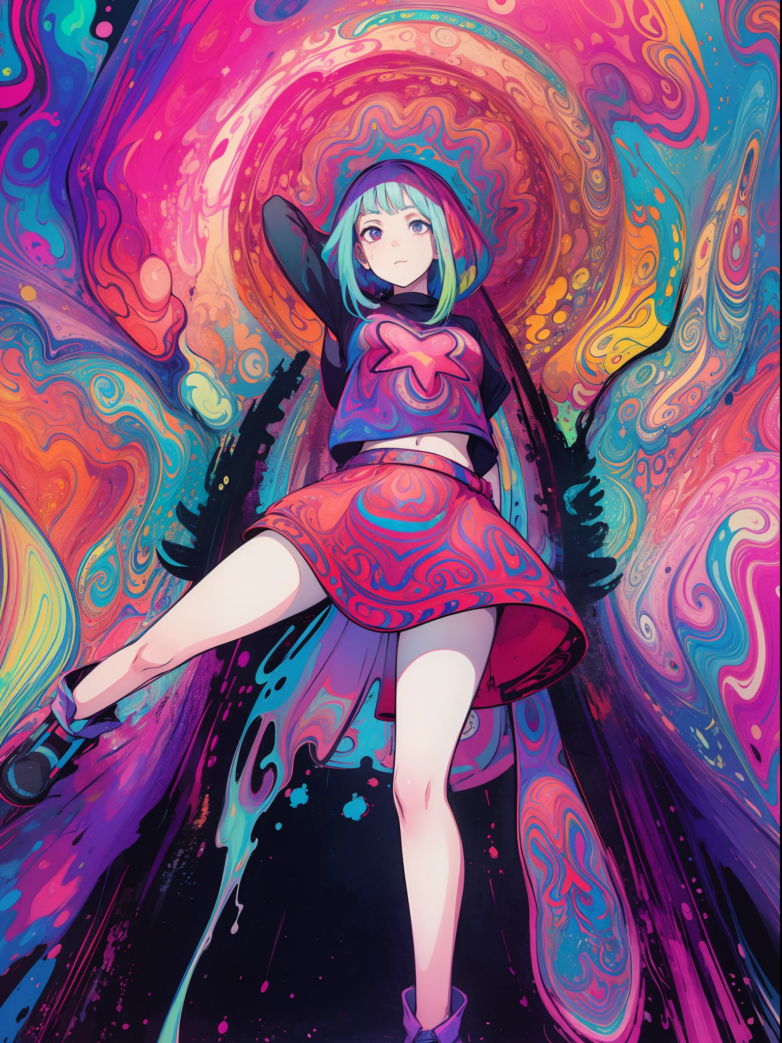 Best quality, one girl, cute, anime, crazy world, hair is colorful, beach, crystal clear white skin, asian girl, full body, alice in wonderland, middle school, 14 years old, radiant, high contrast, seduction, sensuality, hair color is colorful silver pink, shameful face,,, topless, bare feet, low angle, nudity, backwards