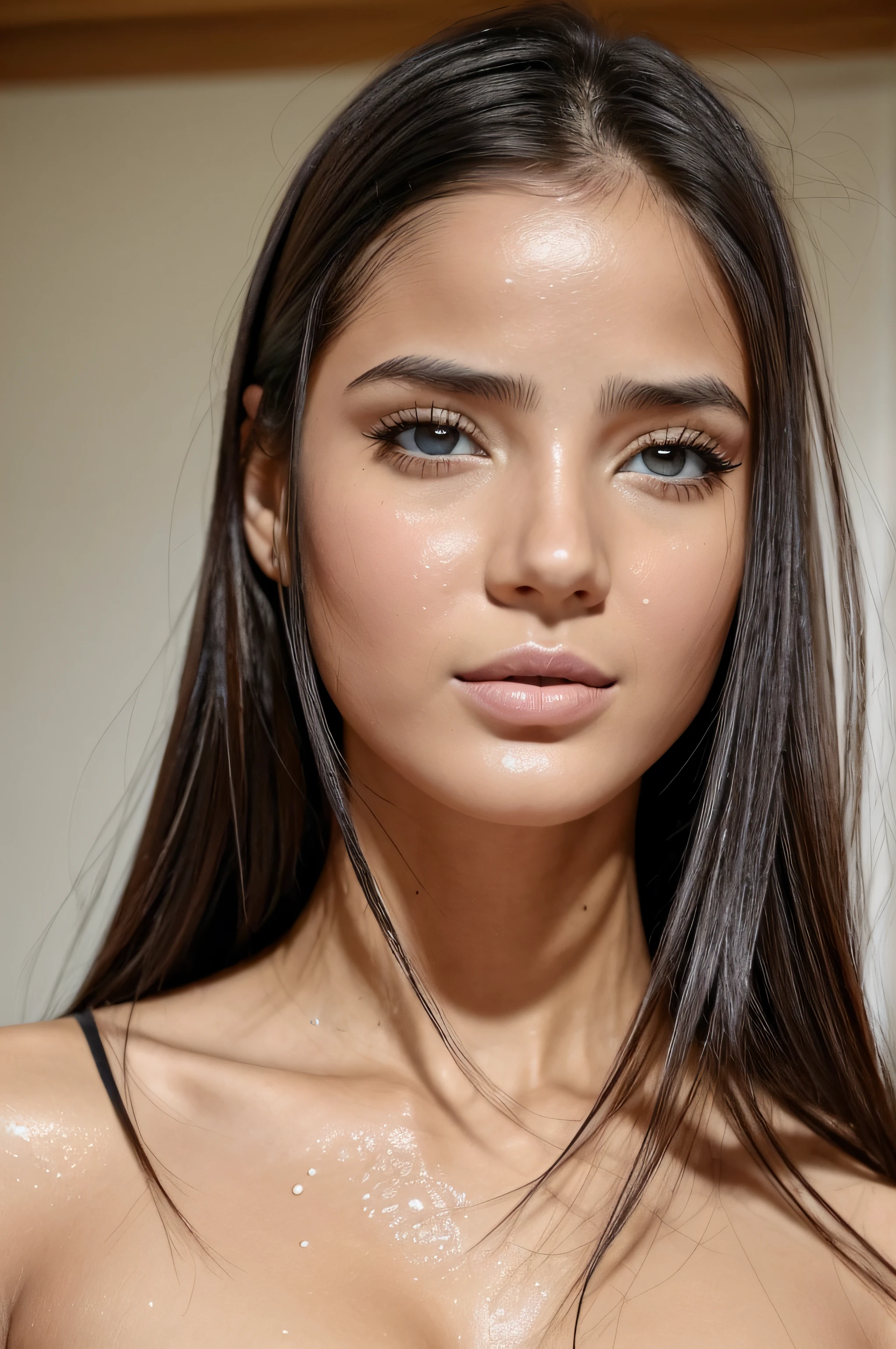 1girl, cabeza, labios gruesos, cabello rosado, Abdomen delgado, Enormes pechos, Culo desnudo, Ojos detallados, Ojos realistas, Ojos hermosos y detallados, Mirando al espectador, Plano de cuerpo entero, Pecho desnudo, sentada flexionando las rodillas, Tiene la entrepierna mojada, is soaked, Arrodillada, Desde planos de gran angular, lengua fuera y boca abierta, ojos mirando hacia arriba, Your face and chest are wet