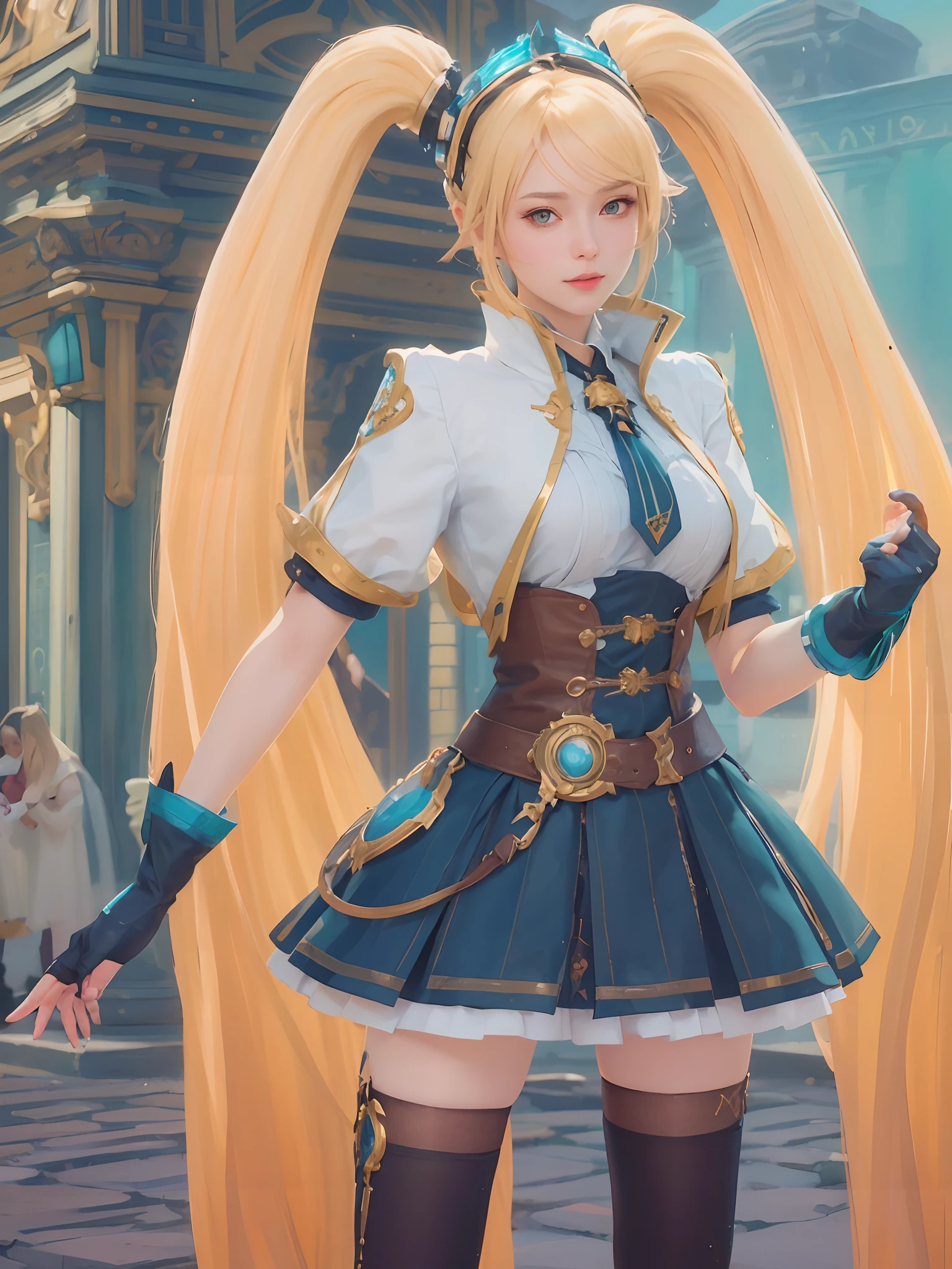 arafed image of a woman in a short skirt and a white shirt, 8k high quality detailed art, extremely detailed artgerm, cushart krenz key art feminine, trending on artstation pixiv, artgerm on artstation pixiv, ornate cosplay, kda, portrait knights of zodiac girl, 8k octae render photo