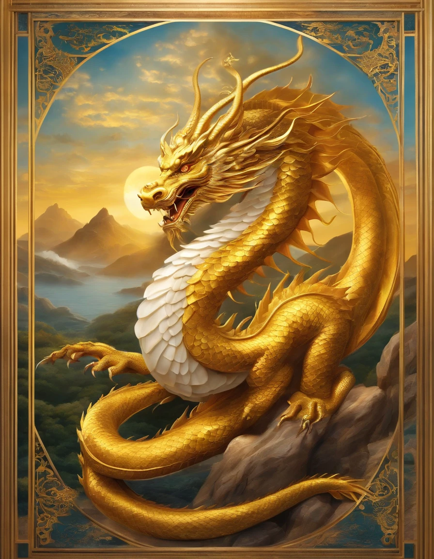 「Make an illustration of the golden dragon god。Long as a snake、Heading Up、Shōryū、Sunny sky、spiritual、Spirit、chakra、Spiritual world、Fantastical」