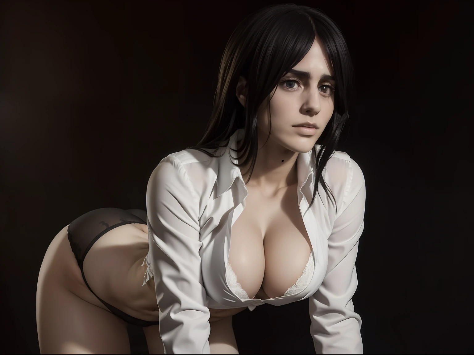 (((pieck))) ((from attack on titan)) (((enormes tetas)))8k,((cuerpo completo))(((Amazing tits)))caliente, hermosa,((Hornie)), 8k, hiperrealista todo como un motor irreal trazado de rayos render ((estilo humano hiperealista)),(((Empty dark background))). hiperrealista todo como un motor irreal trazado de rayos render estilo humano realista ,(((Empty dark background)))., Suavemente iluminado, Intimo exquisito detalle, foco nítido, intrincadamente detallado, rewarded photography, small-catchlight, bajo contraste, alta nitidez, facial-symmetry, profundidad de campo, cinematic background, Renderizado del motor irreal, Imagen central, dream-like, Suavemente iluminado, intimo, imagen de cuerpo completo ,cuerpo completo,((tetona)),((piernas torneadas)) perfect ass ecchi
