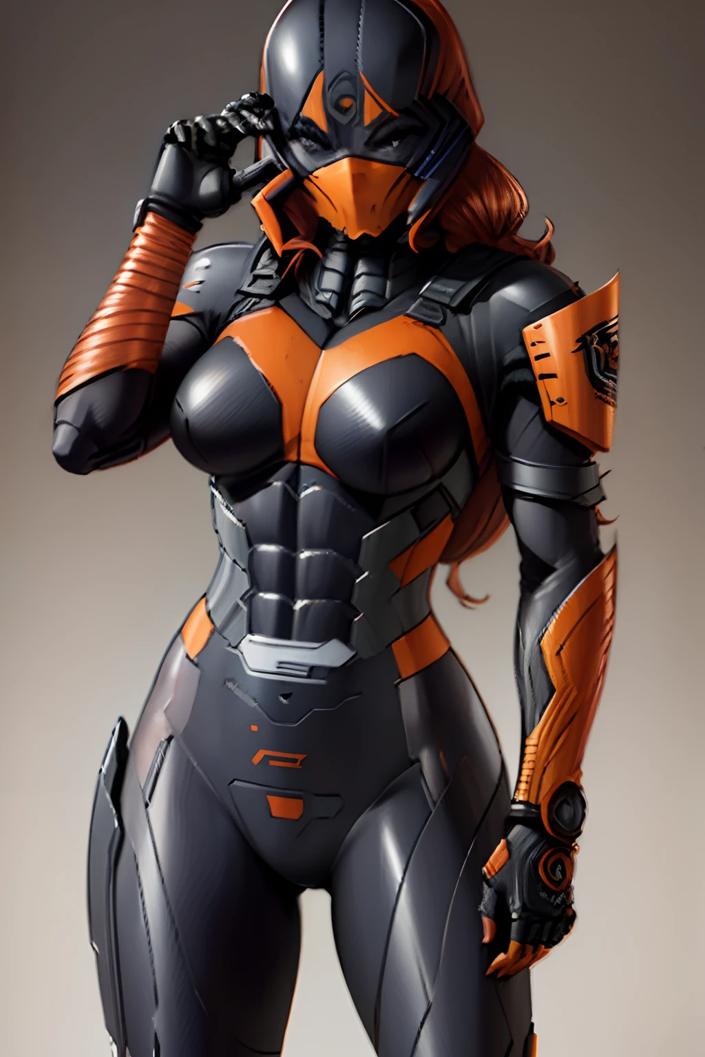 Una mujer con un traje negro y naranja sosteniendo una espada, Deathstroke, Pose ruda, Traje X-Force de cuerpo completo, Boceto coloreado de alta calidad, coloreado digitalmente, epic, celda sombreada!!!, Foto de perfil