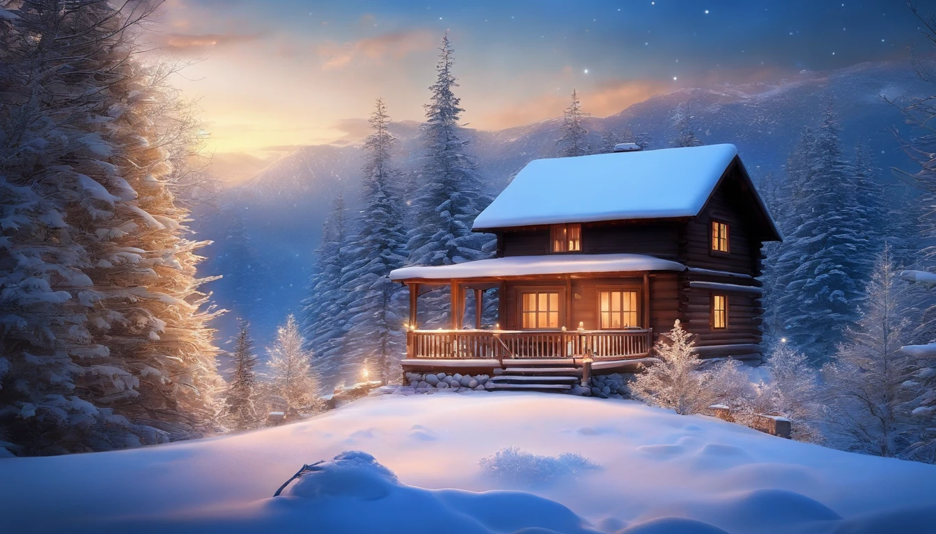sky chill, winter wonderland, snowy trees, frozen lake, cozy cabin, warm fireplace, swirling snowflakes, crisp air, icy breath, soft snow-covered ground, majestic mountains, peaceful silence, sparkling stars, ethereal haze, serene atmosphere, calming blue hues, gentle moonlight, silent footsteps, magical ambiance, tranquil escape, soothing stillness (best quality, highres, ultra-detailed, realistic:1.37), snowy landscape, cabin in the woods, serene night scene, winter dreams, frosty enchantment