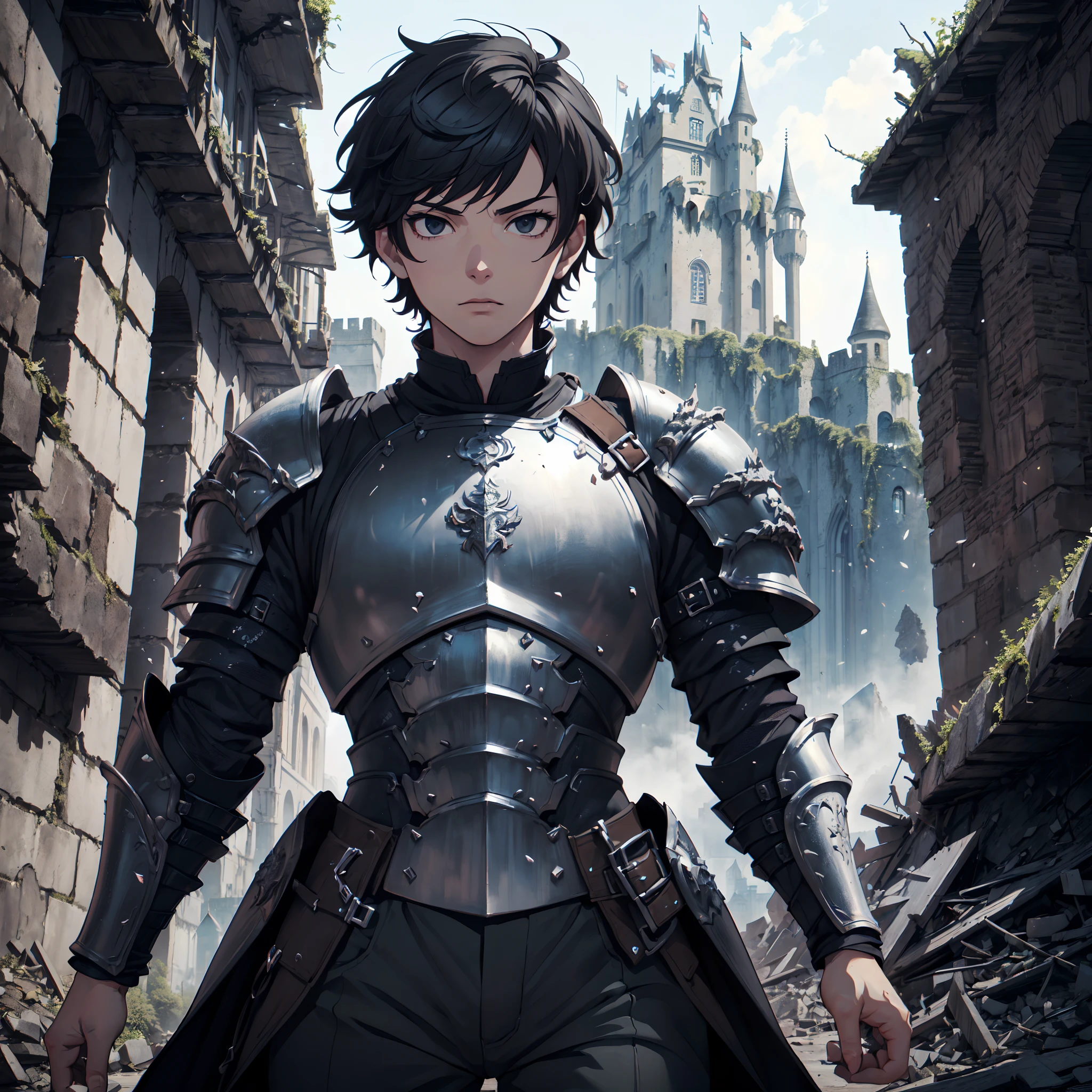 128K Resolution,
Ultra High Definition,
Best Quality,
Hyper Detailed,
Masterpiece,
Anime,
Body Shot,
1 Boy,
Handsome,
(((Hyper Detailed Black Short Hair))),
Hyper Detailed Black Eyes,
(((Hyper Detailed Armor Plates))),
(((Hyper Detailed Undershirt))),
(((Hyper Detailed Baron Armor))),
(((Castle Ruins Background Scenery))),