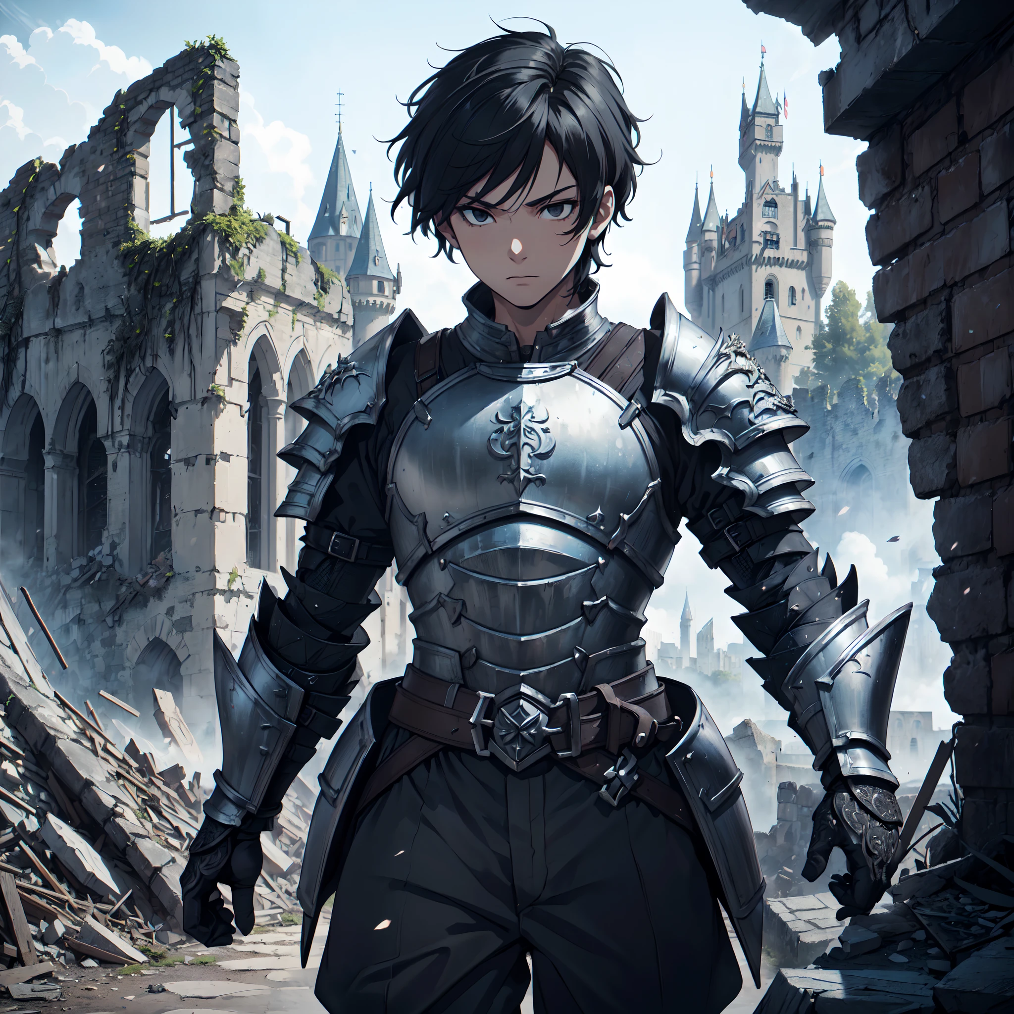 128K Resolution,
Ultra High Definition,
Best Quality,
Hyper Detailed,
Masterpiece,
Anime,
Body Shot,
1 Boy,
Handsome,
(((Hyper Detailed Black Short Hair))),
Hyper Detailed Black Eyes,
(((Hyper Detailed Armor Plates))),
(((Hyper Detailed Undershirt))),
(((Hyper Detailed Baron Armor))),
(((Castle Ruins Background Scenery))),