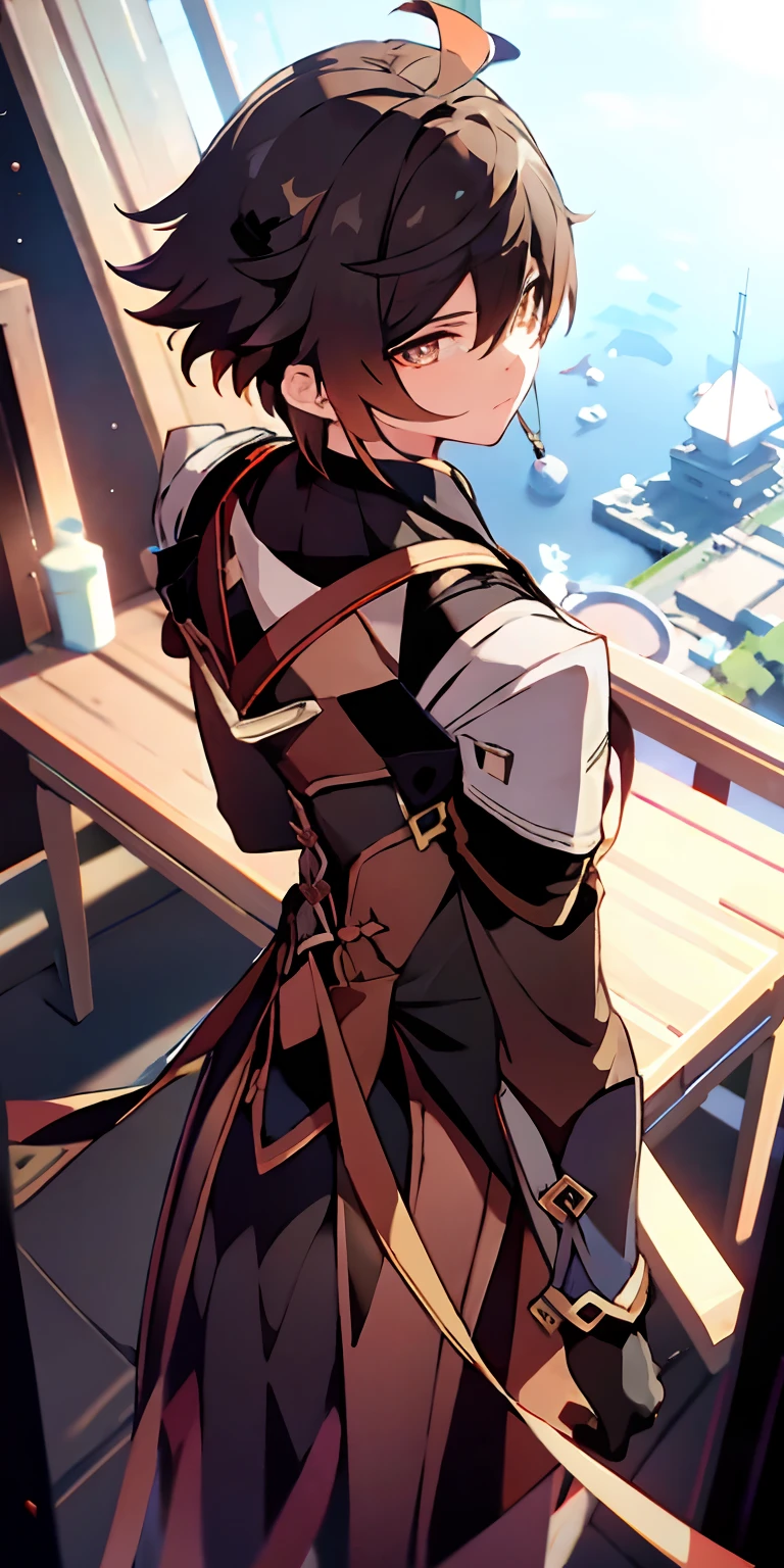 ridiculous resolution, high resolution, (masterpiece:1.4), super detailed, 1boy, seen from above, space, floating, --v 6