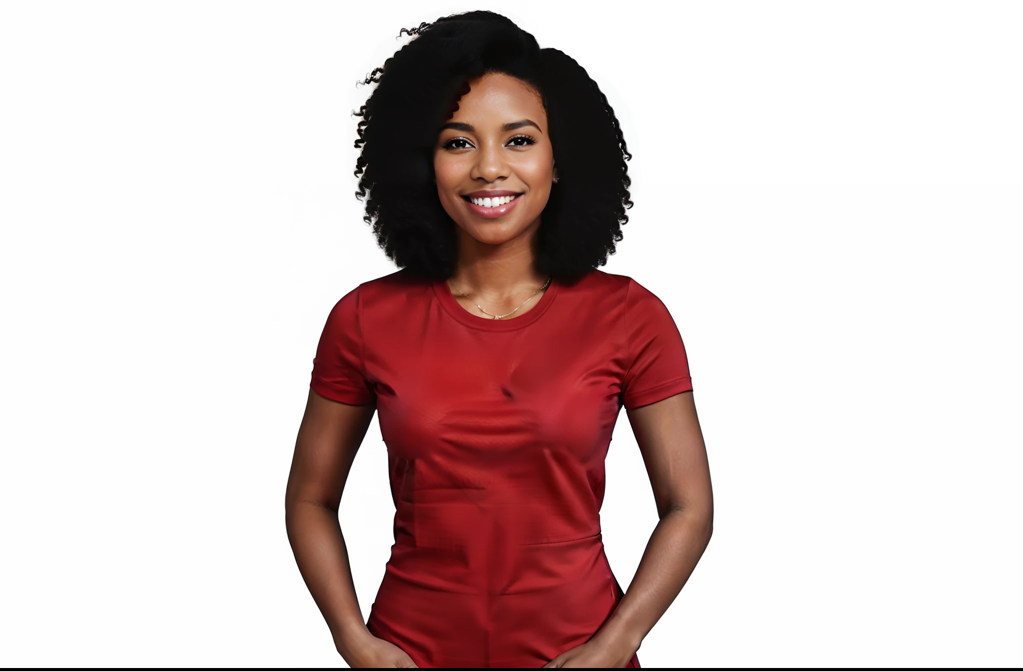 Red shirt woman standing with her hands on her hips, Mulher jovem afro-americana, jovem mulher negra, camiseta vermelha, camisa vermelha, foto da mulher jovem, mulher jovem negra, foto de uma mulher negra, mulher afro-americana, Afro vermelho, young woman, Foto de uma mulher, cabelo comprido e camisa vermelha, Mulher jovem sorridente
