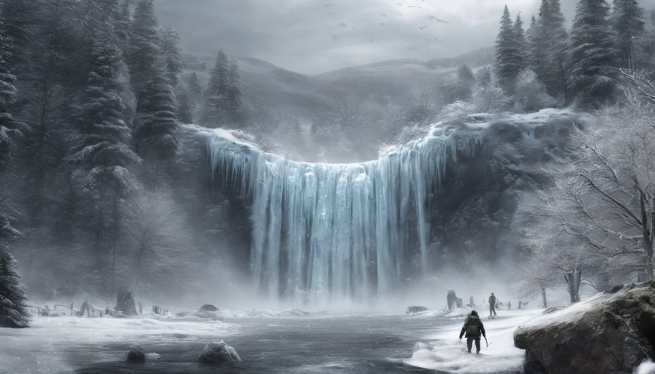 Enfim，A large amount of ice and snow poured down like a waterfall，Form a powerful shock wave，Roll up all the grass, Trees and stones around him，Instant collapse、corrupted，The scene is visually stunning