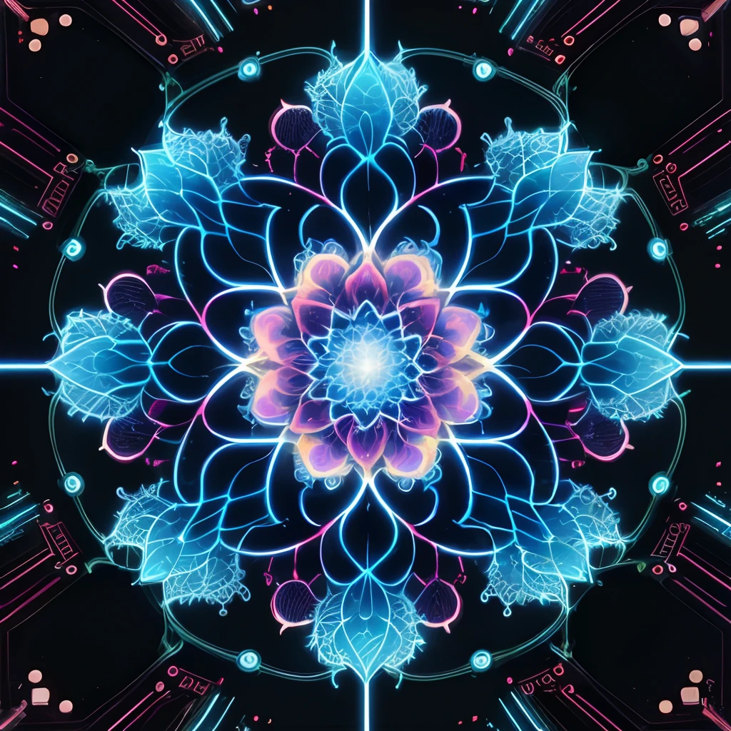 a computer generated image of a large flower, a hologram, behance, generative art, fractalism, quantum wavetracing, luminescence