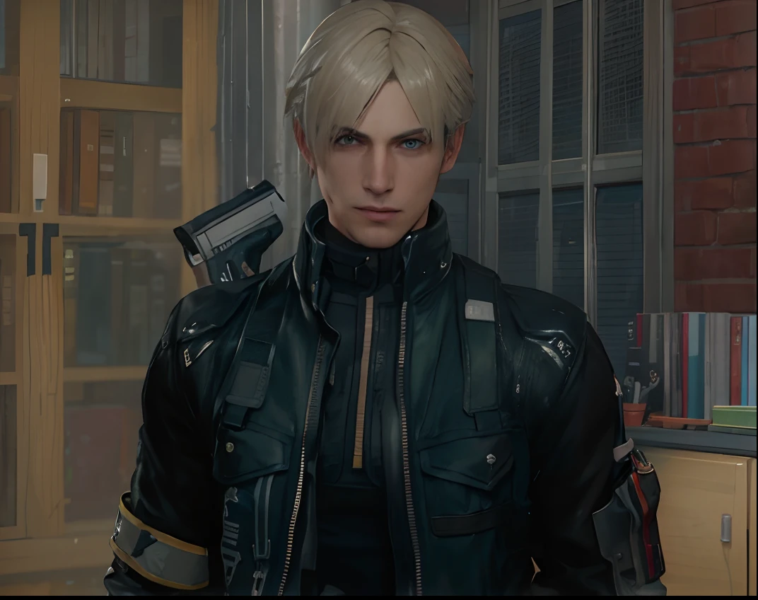 there is a young man in a green jacket holding a gun, jetstream sam from metal gear, v from devil may cry, as a character in tekken, cyberpunk street goon, young blonde boy fantasy thief, 8 k character details, male character, vicious appearance, thancred waters in style of wlop, killy from blame!, ingame image, cloud final fantasy, game to real life, blonde hair blue eyes