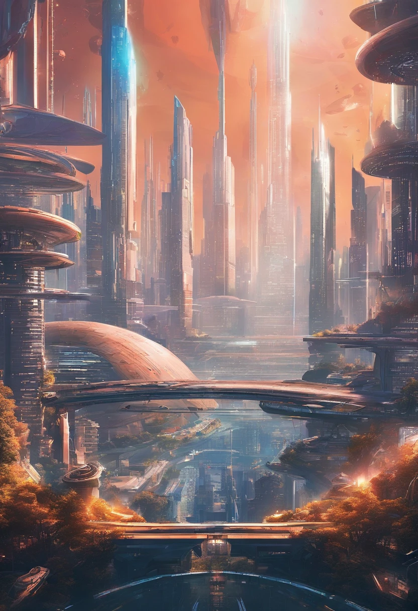 Space City、Futuristic cities、alien、floating in the universe、cyberpunked、skyscrapers line up、A space station、top-quality、​masterpiece、２４century、dream、utopian、planet earth、World of Dreams、Fantasia、𝓡𝓸𝓶𝓪𝓷𝓽𝓲𝓬、Beautiful city