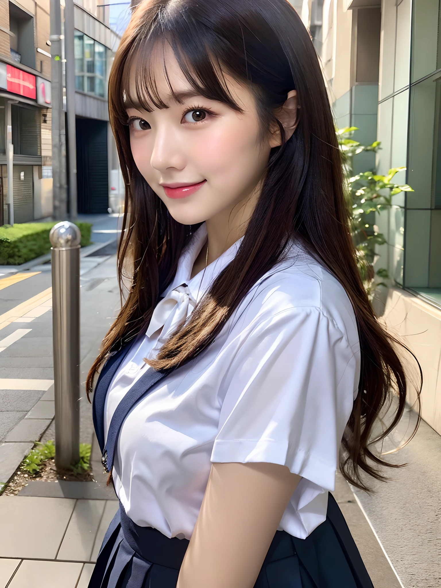 女の子 1 人、cute little、24 years old、A smile、looking at viewert、a sailor suit、校服、a picture、realisticlying、top-quality、adopt、A detailed face、Classroom、细致背景、diffuse lighting、depth of fields、Bokeh、(乃木坂アイドル、韓国アイドル、hposing Gravure Idol、((女優))、25-years old、tall:1.2、cafes、resturant、Italy、Americans、Australia、Glamour)