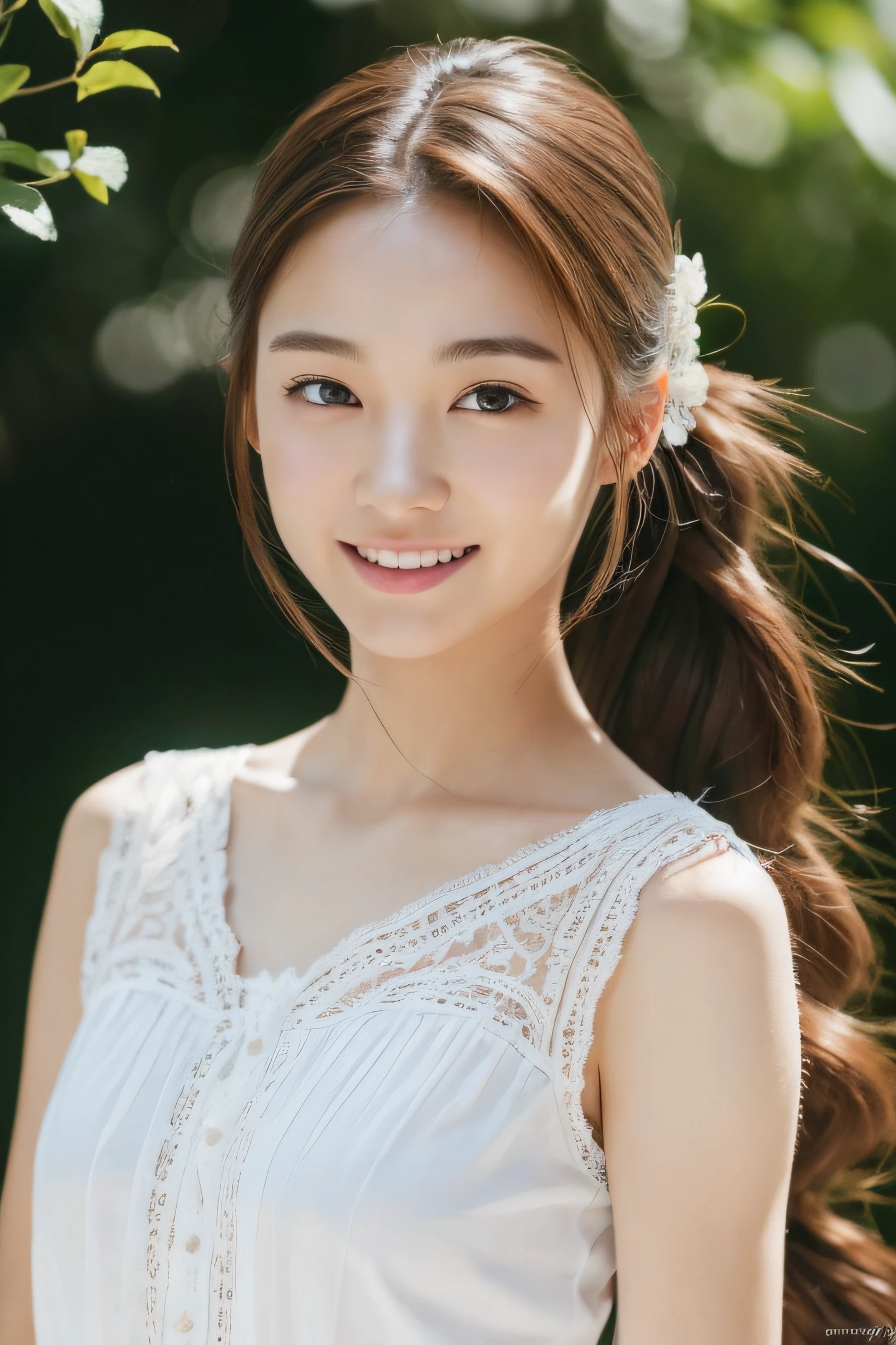Teen Girls、Braided hair、Pretended dress、A smile、cute little、((top-quality、8K、masterpiece:1.3))、foco nítido:1.2、An ultra-high picture quality、top-quality、masterpiece、natural soft light、The upper part of the body