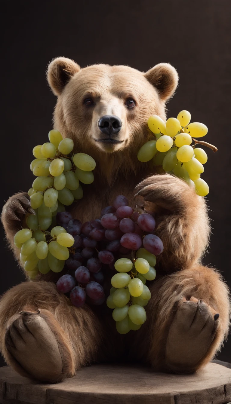A bear made up of grapes,cinematic ligh,professional photoshooting,studio lit,studio context,advertisement photography,Complicated details,hyper-detailing,Ultra photo realsisim,8K UHD