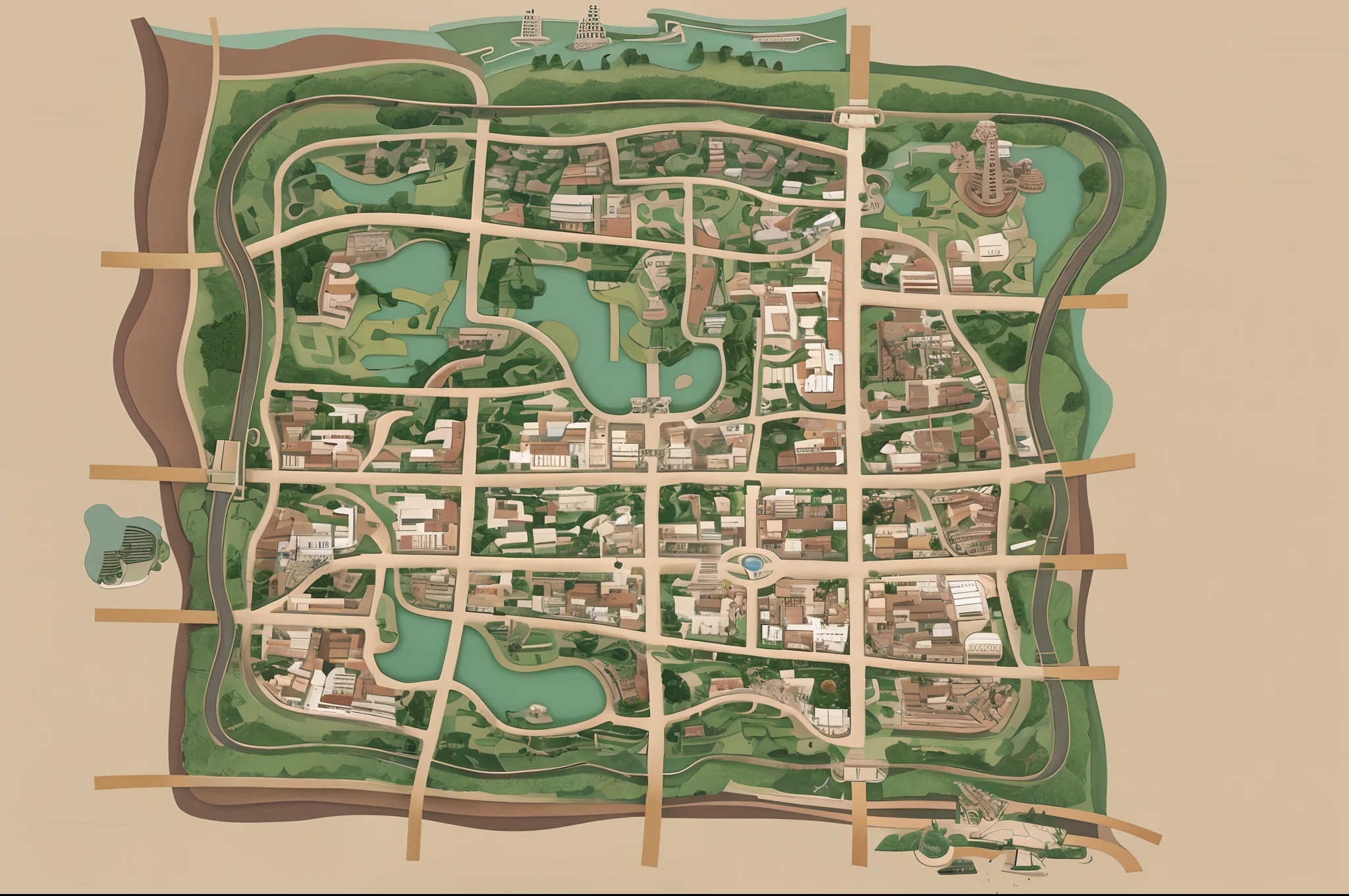 (best quality,4k,8k,highres,masterpiece:1.2),ultra-detailed,realistic:1.37,a city with a river and a park,city map,game map,tourist map,steampunk workshop map,geographical based map,isometric map,detailed map,breathtaking,highly detailed map,tourist destination,top-down view, Kaifeng, textured,detailed city (Chinese style),warm tones