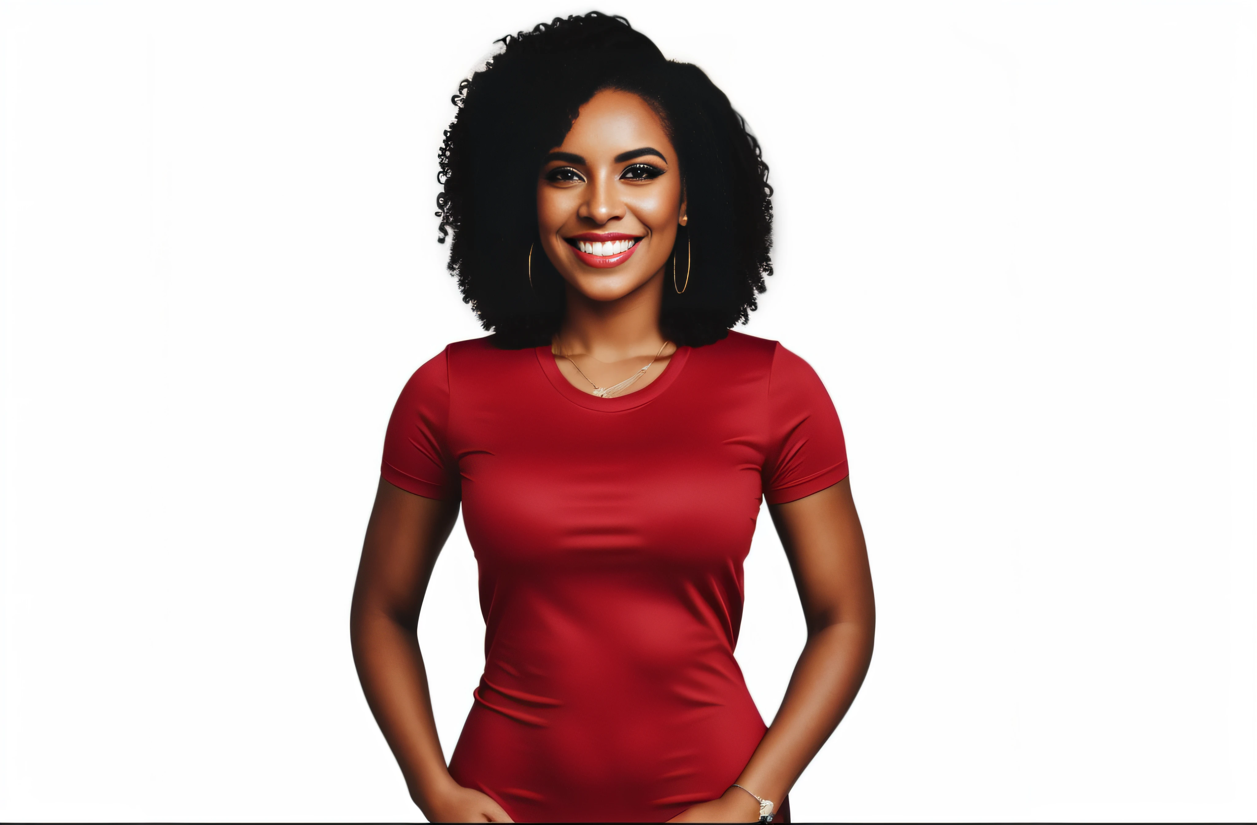 Red shirt woman standing with her hands on her hips, Mulher jovem afro-americana, jovem mulher negra, camiseta vermelha, camisa vermelha, foto da mulher jovem, mulher jovem negra, foto de uma mulher negra, mulher afro-americana, Afro vermelho, young woman, Foto de uma mulher, cabelo comprido e camisa vermelha, Mulher jovem sorridente