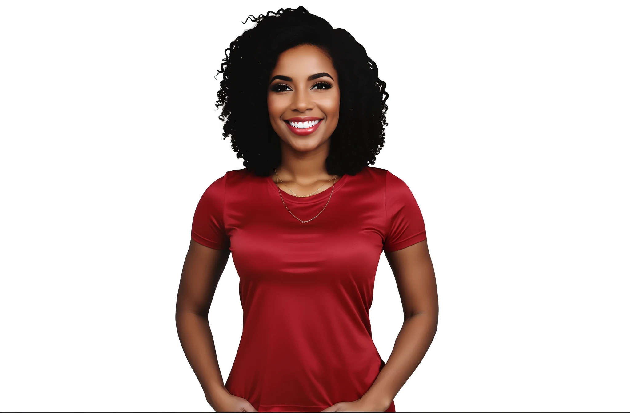 Red shirt woman standing with her hands on her hips, Mulher jovem afro-americana, jovem mulher negra, camiseta vermelha, camisa vermelha, foto da mulher jovem, mulher jovem negra, foto de uma mulher negra, mulher afro-americana, Afro vermelho, young  woman, Foto de uma mulher, cabelo comprido e camisa vermelha, Mulher jovem sorridente