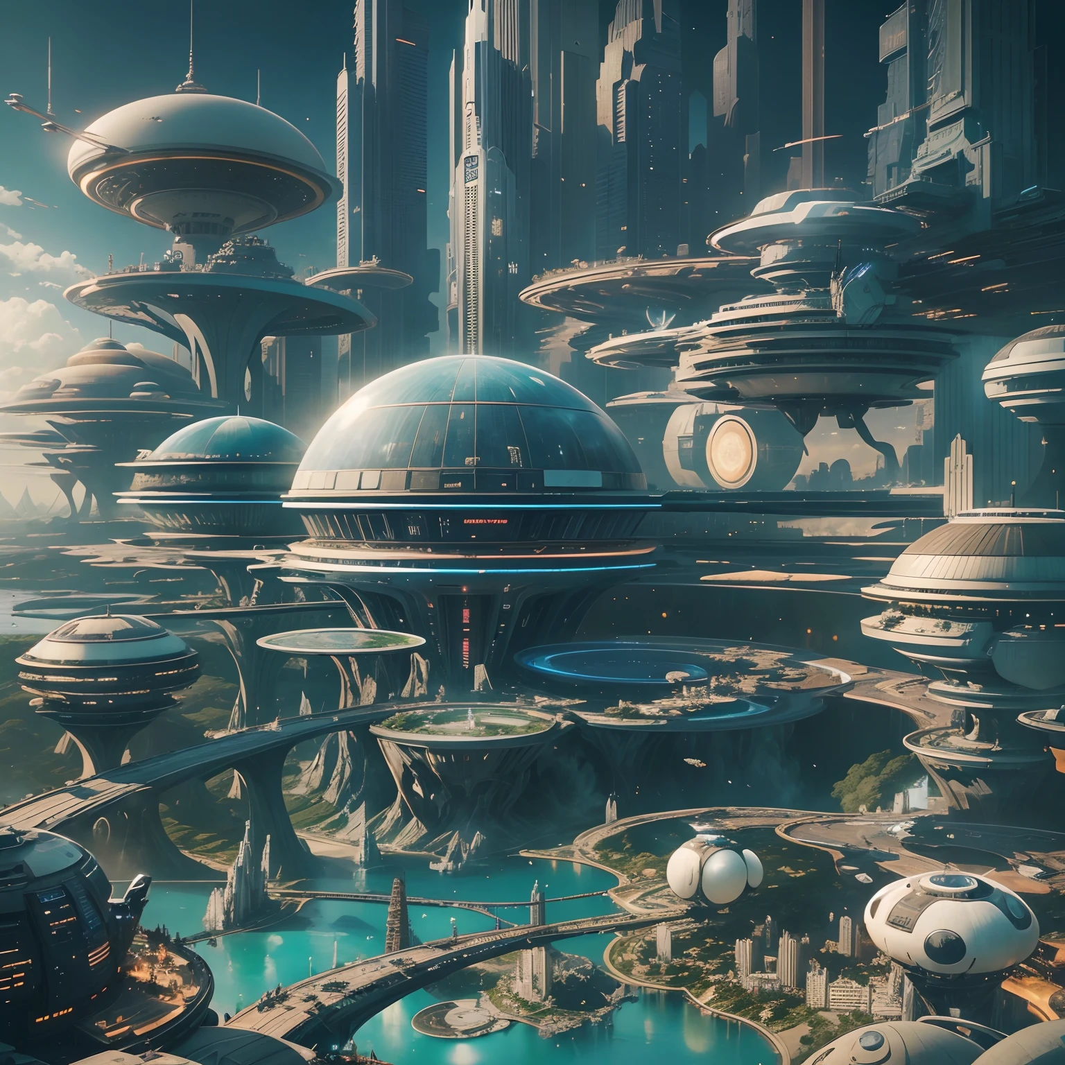 Space City、Futuristic cities、alien、floating in the universe、cyberpunked、Skyscrapers line the streets、A space station、top-quality、masterpiece、24century、dream、utopian、planet earth、World of Dreams、Fantasia、𝓡𝓸𝓶𝓪𝓷𝓽𝓲𝓬、Beautiful city