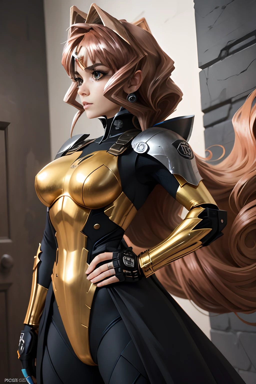 Una mujer con un traje negro y naranja sosteniendo una espada, Deathstroke, parche en el ojo izquierdo, Pose ruda, Traje X-Force de cuerpo completo, Boceto coloreado de alta calidad, coloreado digitalmente, epic, celda sombreada!!!, Foto de perfil