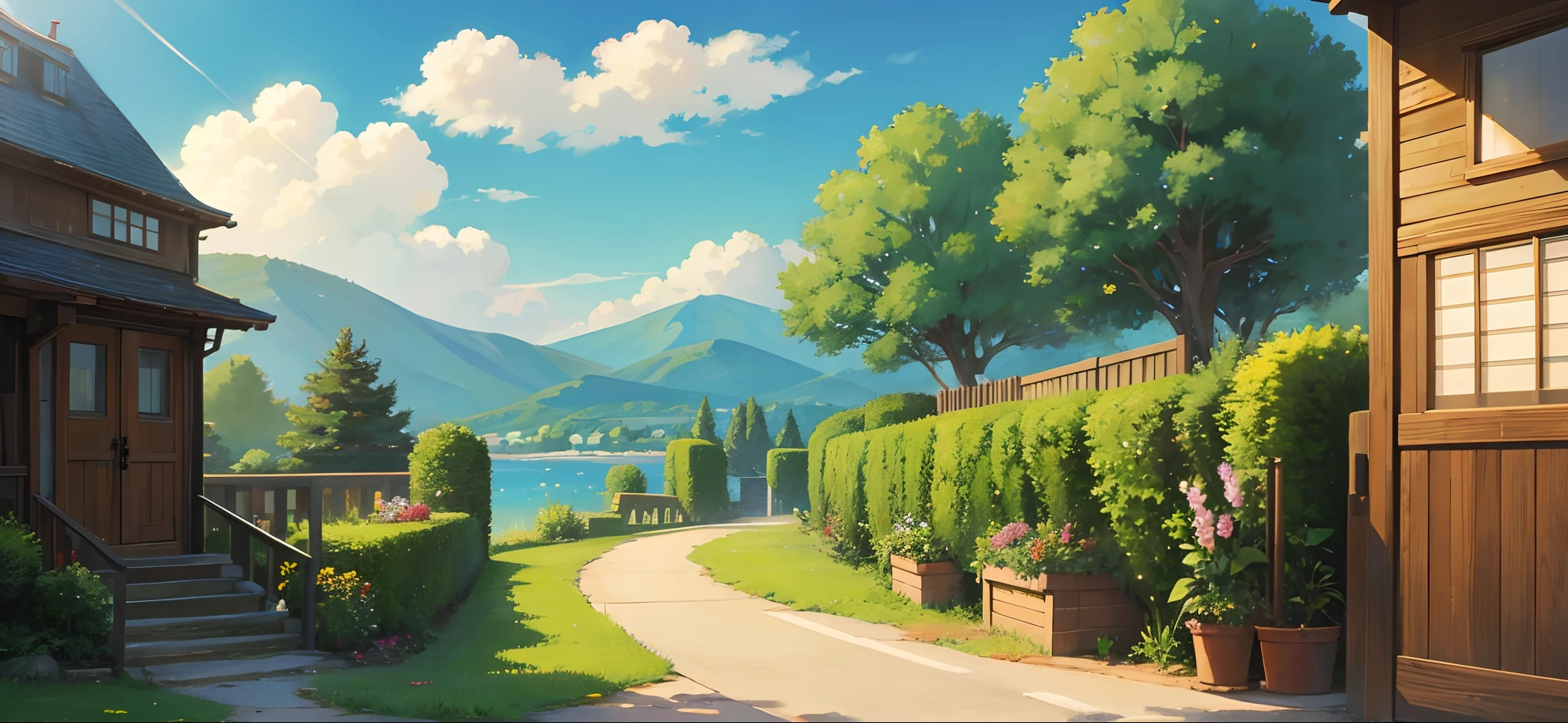 clouds,in style of ghibli,Cartoon anime,Two-dimensional style