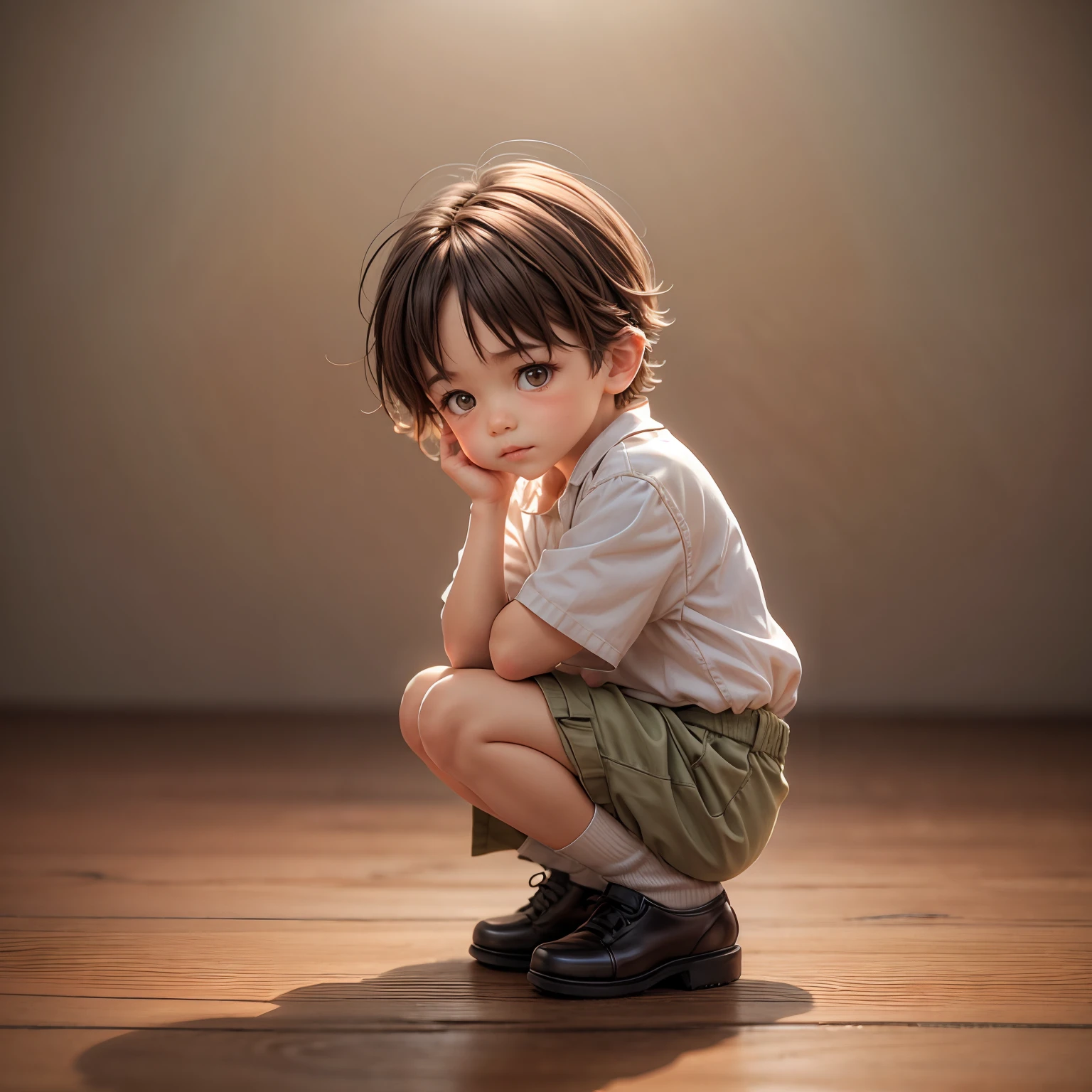 a cute boy,Short hair,Squat