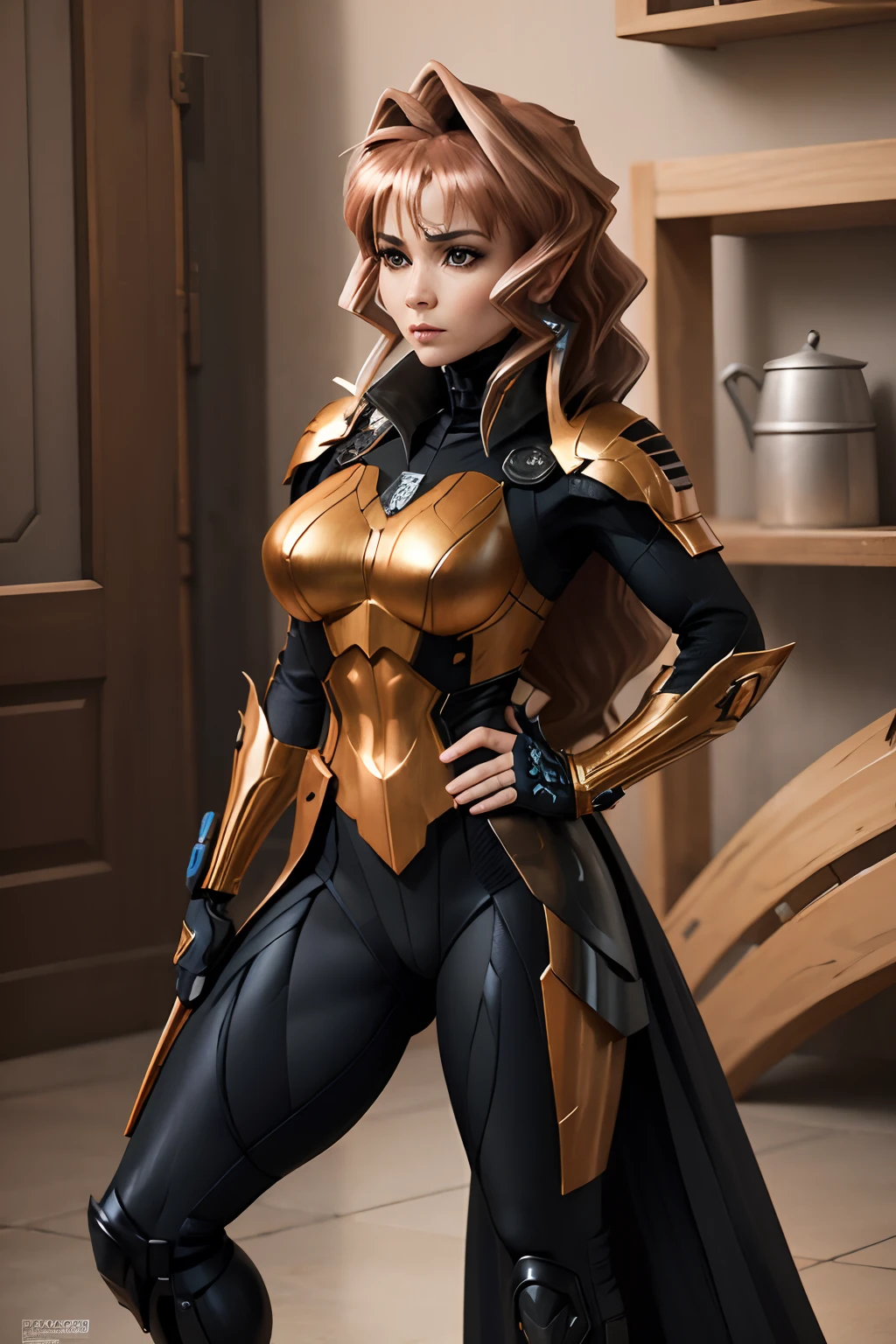 Una mujer con un traje negro y naranja sosteniendo una espada, Deathstroke, Pose ruda, Traje X-Force de cuerpo completo, Boceto coloreado de alta calidad, coloreado digitalmente, epic, celda sombreada!!!, Foto de perfil