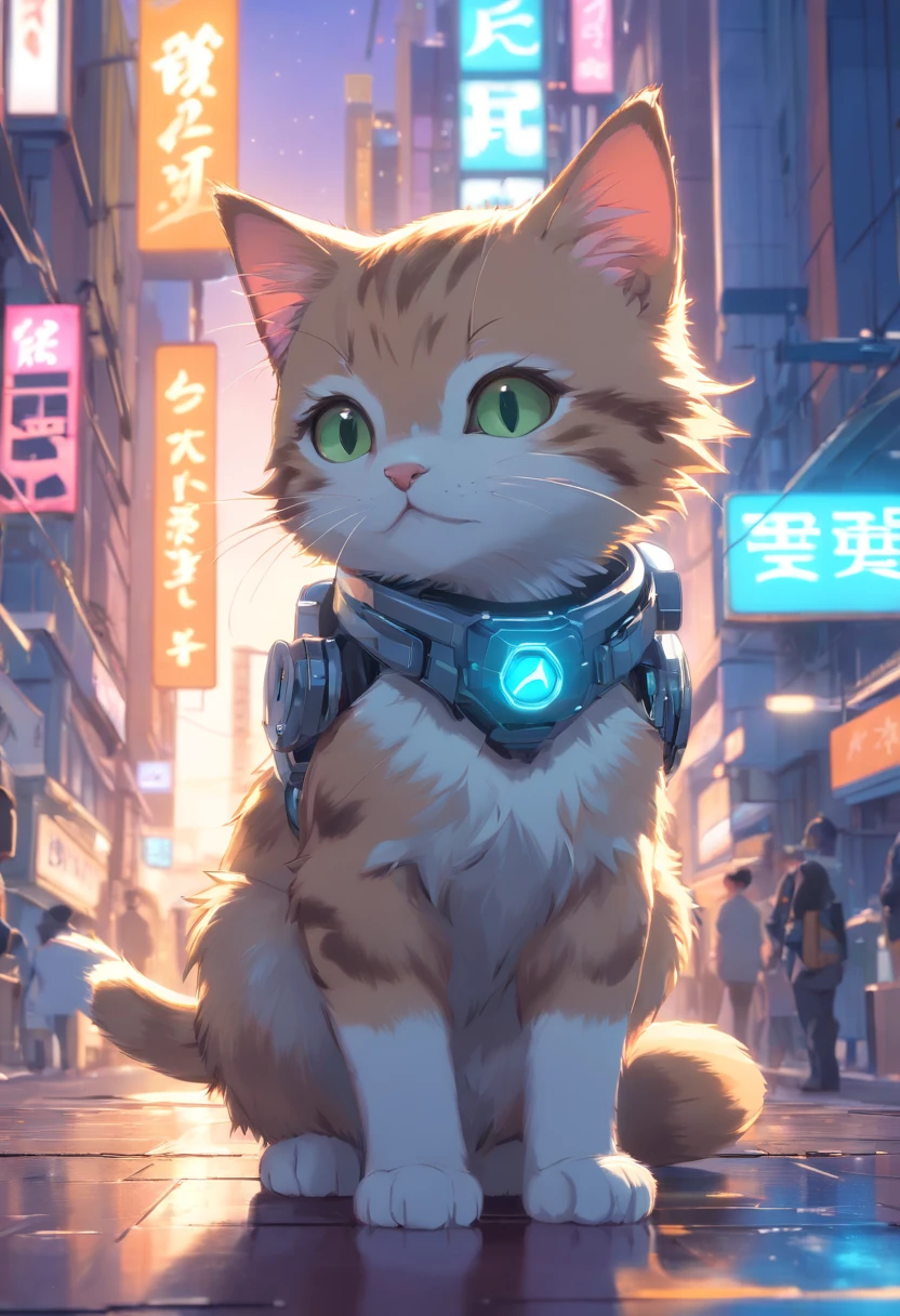 Cute kitten made of metal, cyborg, cyberpunk style, ((complex detail)), hdr, ((complex detail, ultra-detail)), cinematic shot, vignette