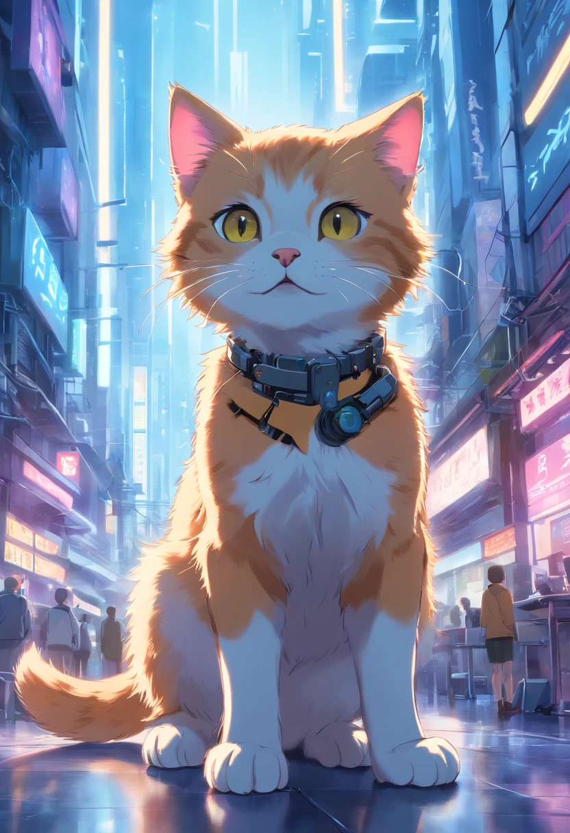 Cute kitten made of metal, cyborg, cyberpunk style, ((complex detail)), hdr, ((complex detail, ultra-detail)), cinematic shot, vignette